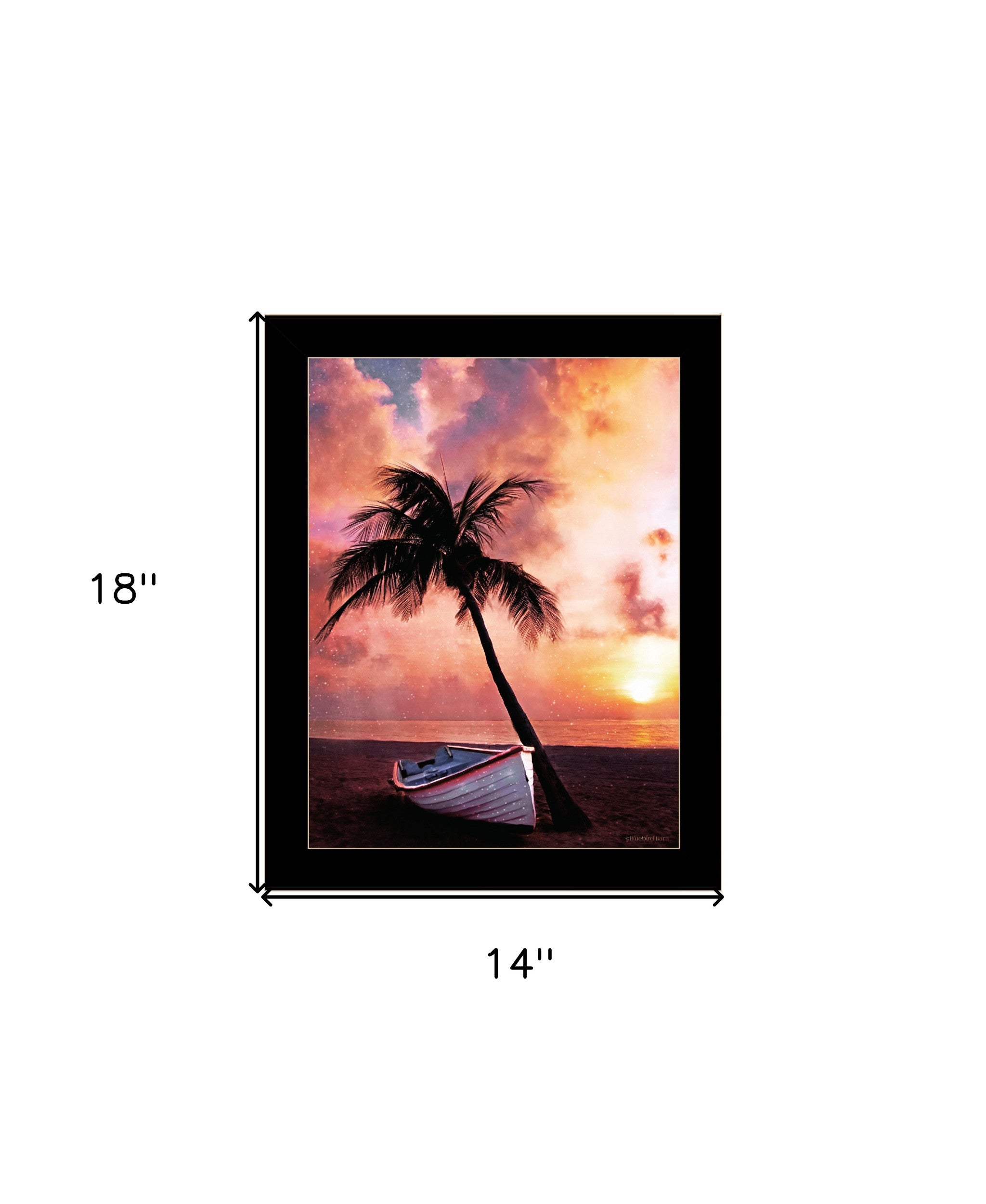 Palm Tree Sunset Black Framed Print Wall Art