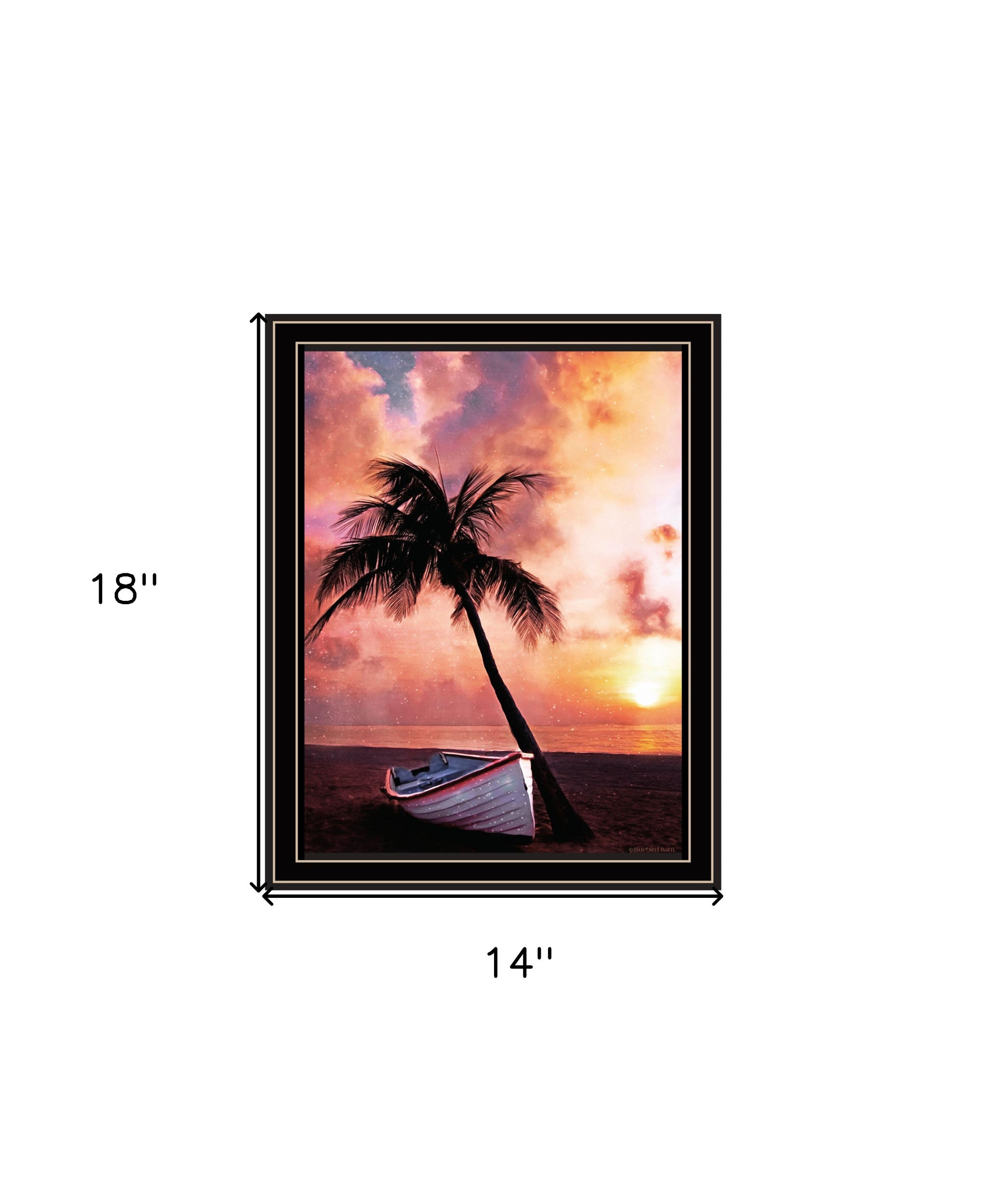 Palm Tree Sunset Black Framed Print Wall Art