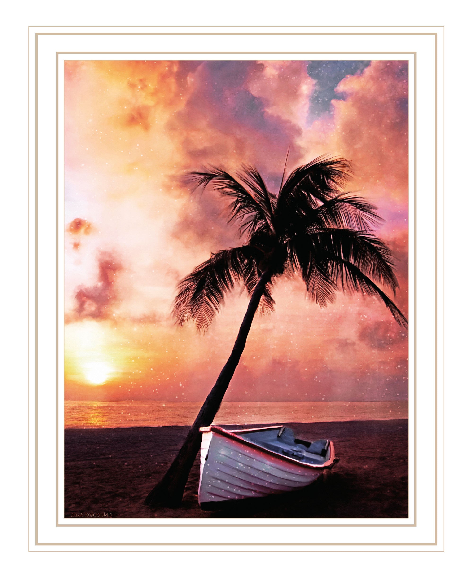 Palm Tree Sunset Black Framed Print Wall Art