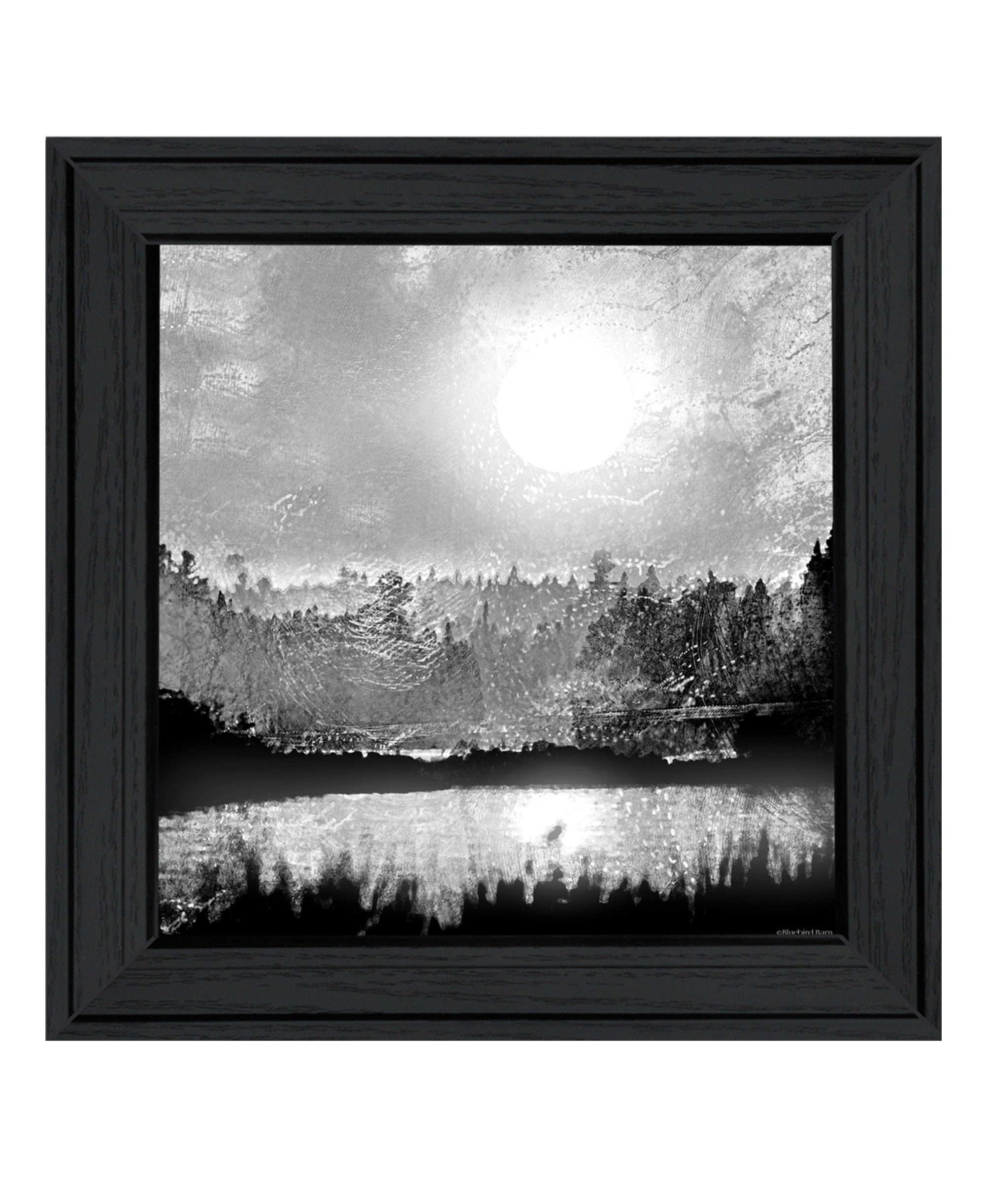 Big Moon Lake Black Framed Print Wall Art