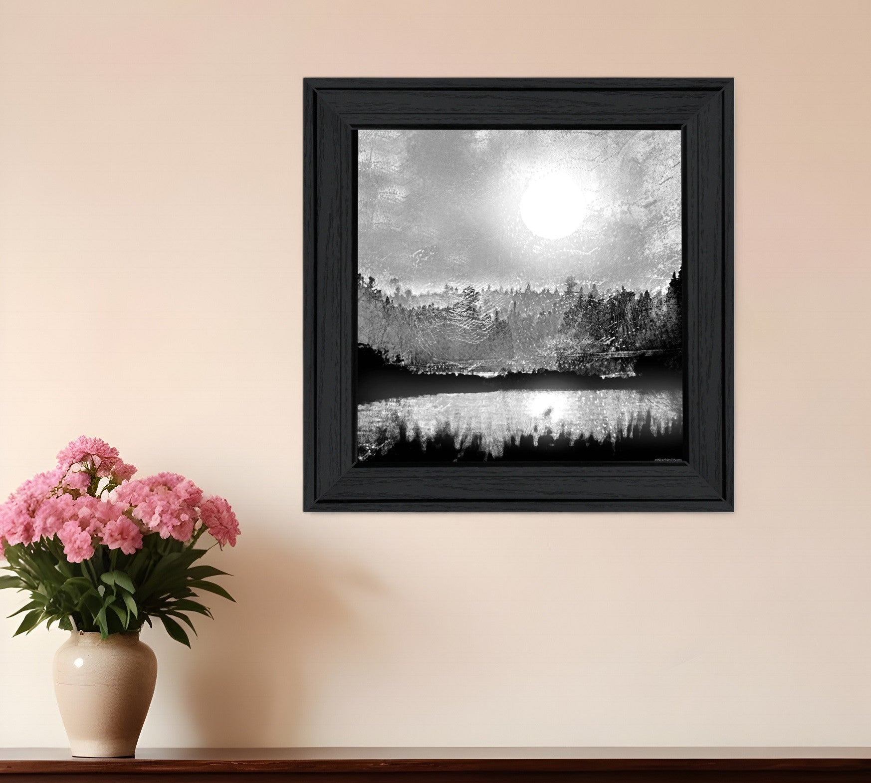 Big Moon Lake Black Framed Print Wall Art