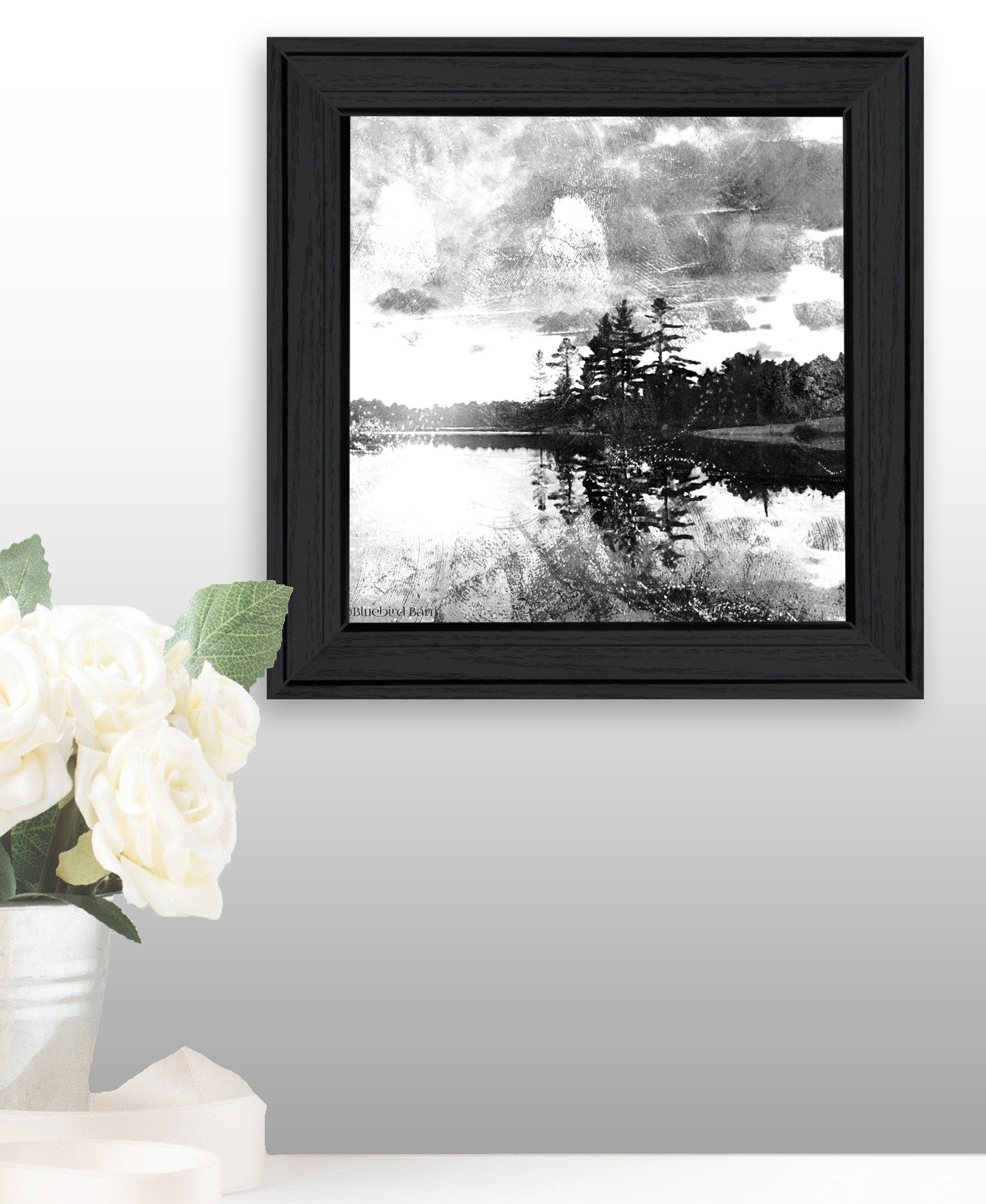 Lakeside Pines Black Framed Print Wall Art