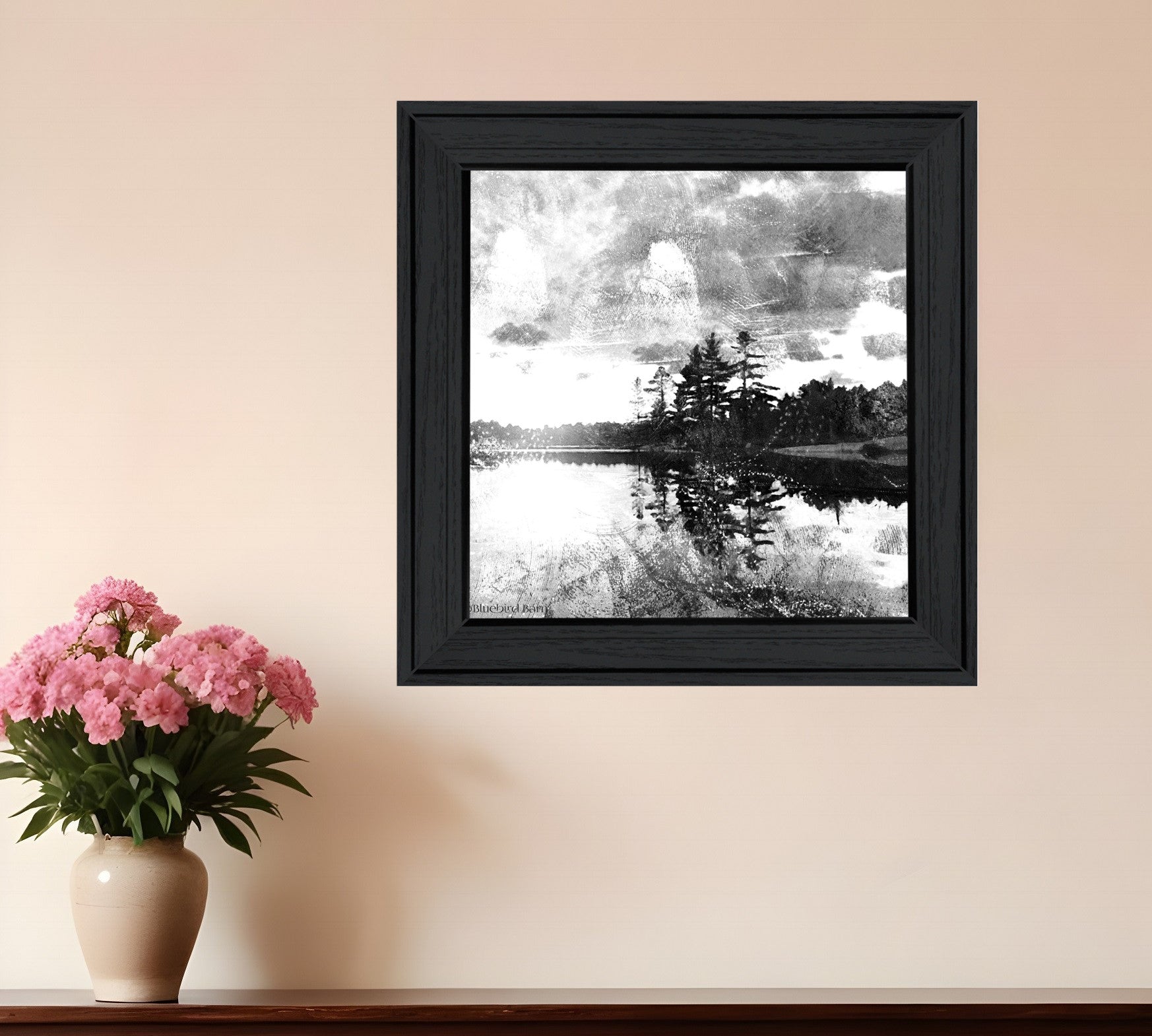 Lakeside Pines Black Framed Print Wall Art