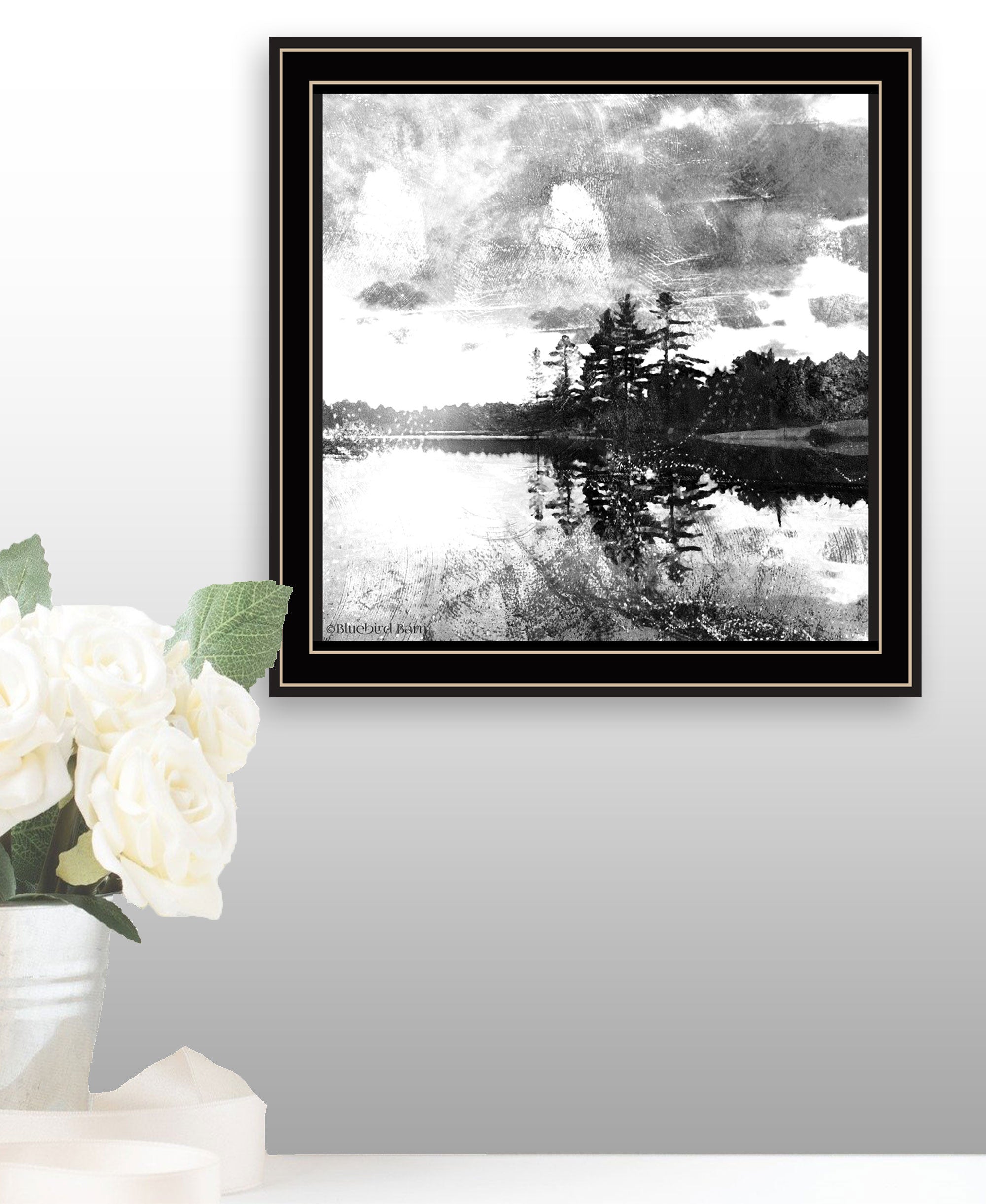 Lakeside Pines Black Framed Print Wall Art