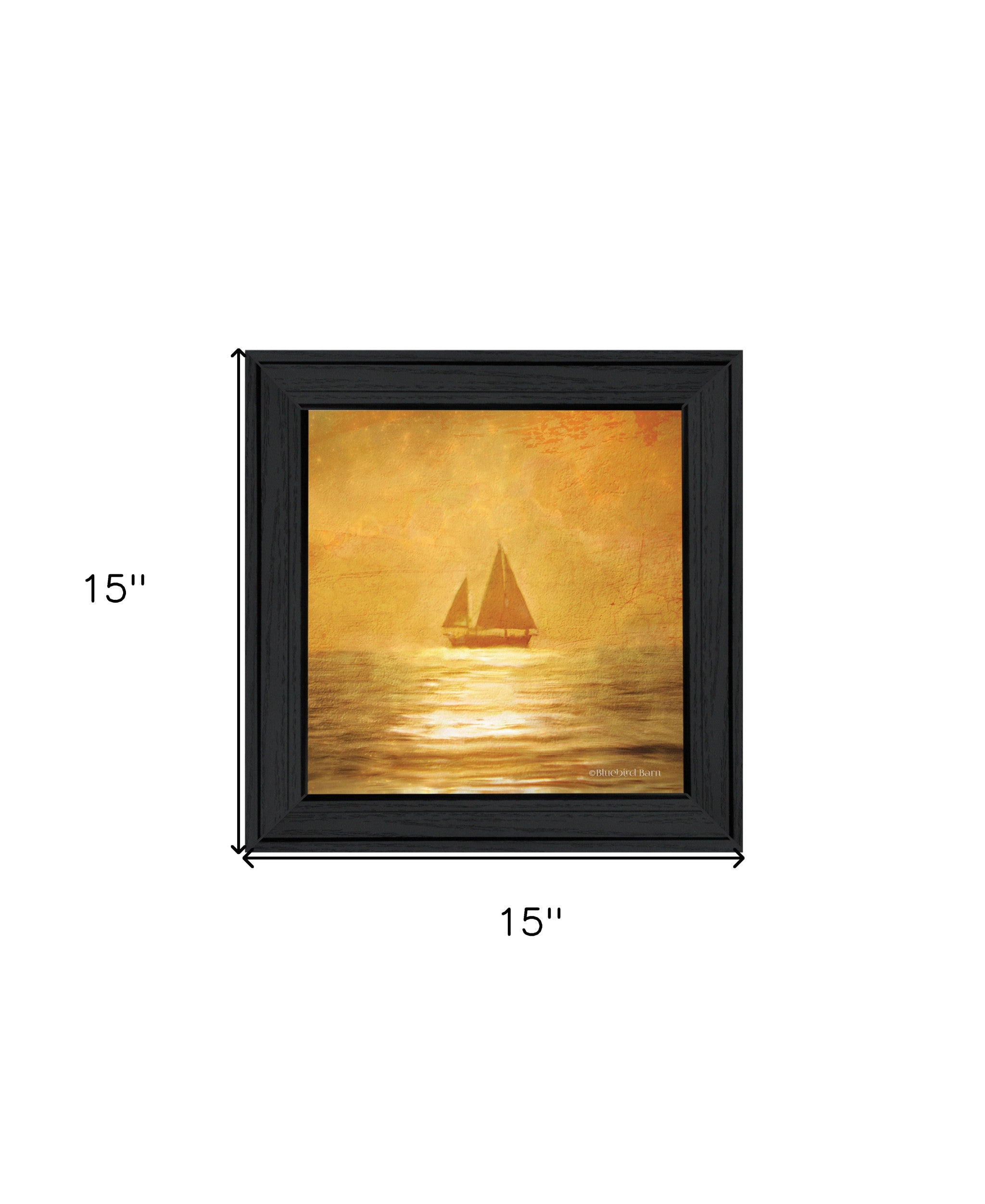 Solo Gold Sunset Sailboat Black Framed Print Wall Art