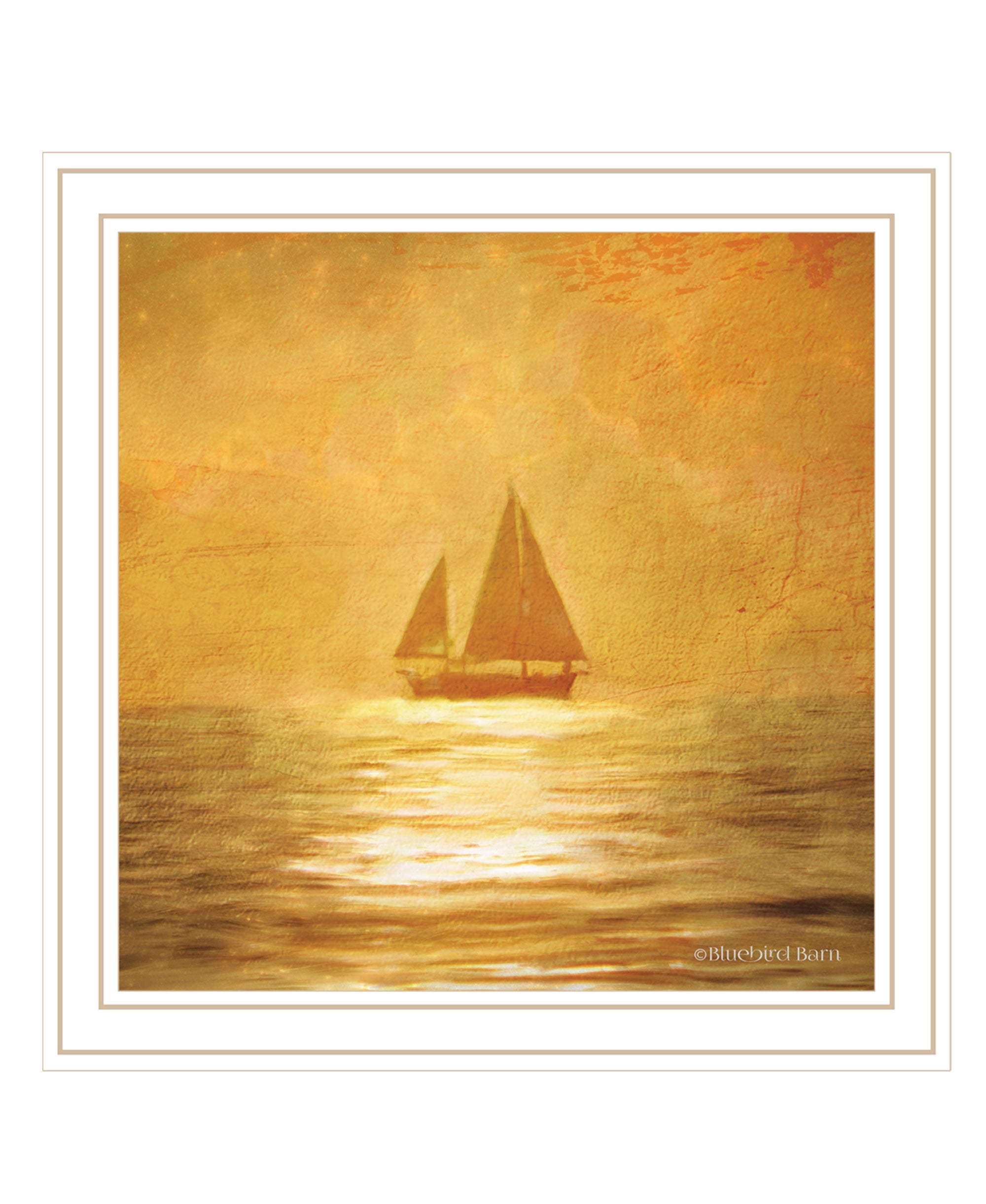 Solo Gold Sunset Sailboat Black Framed Print Wall Art