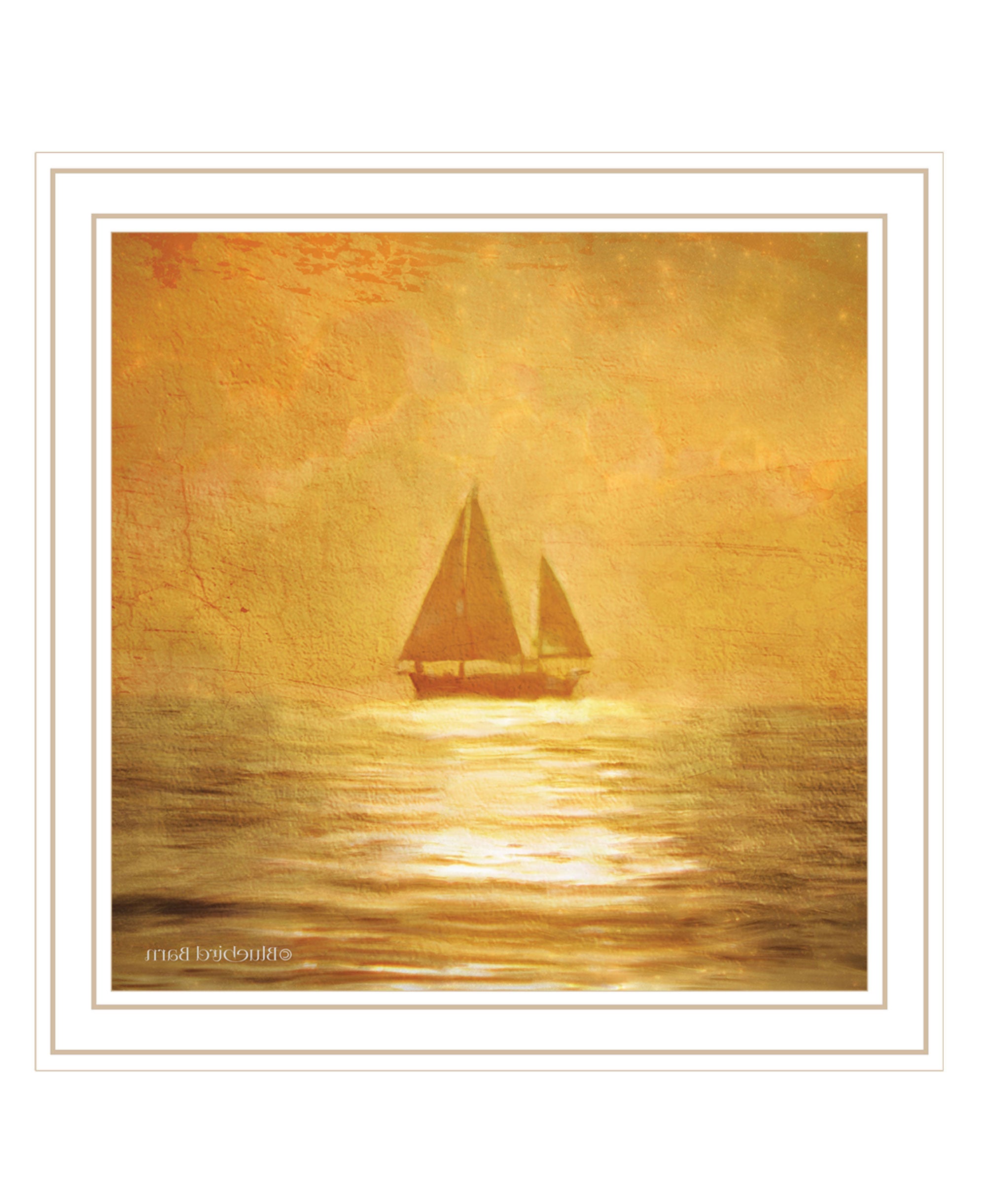 Solo Gold Sunset Sailboat Black Framed Print Wall Art