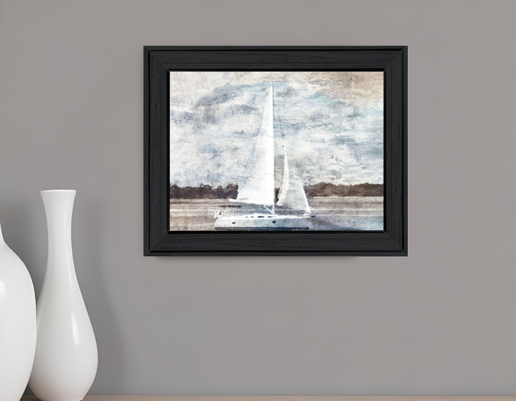 Sailboat on Water Black Framed Print Wall Art