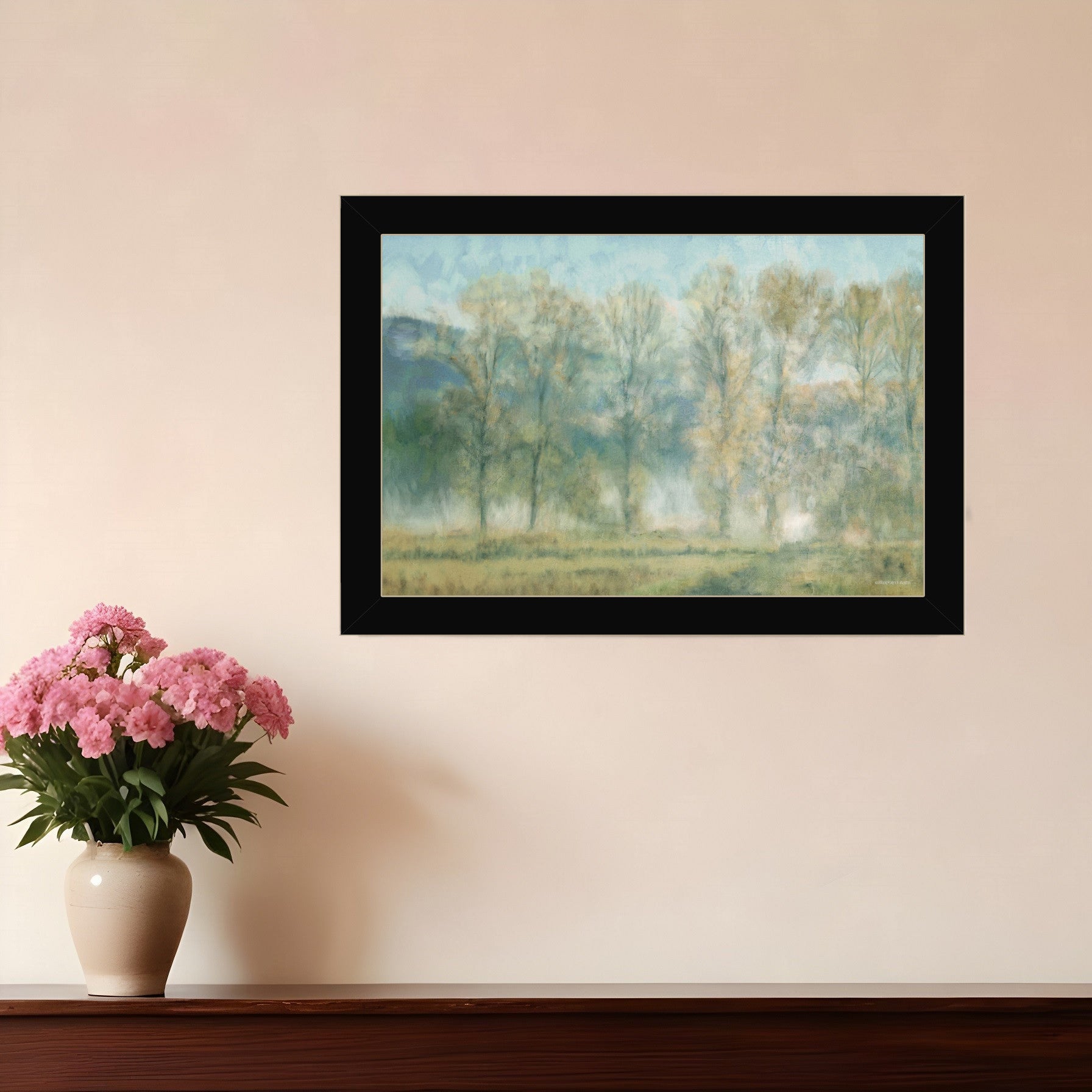 Peaceful Tree Line Black Framed Print Wall Art