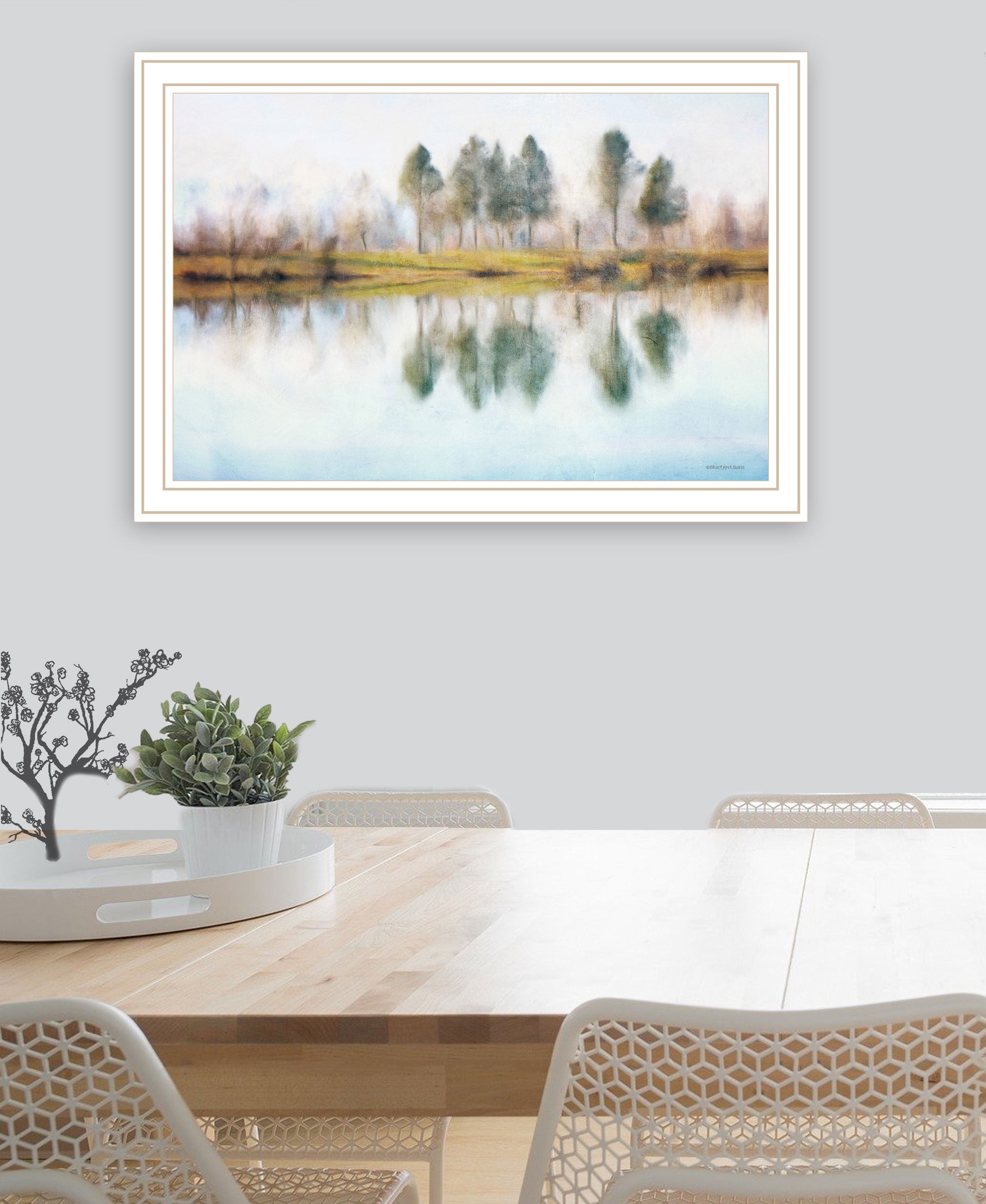 Lake Reflections White Framed Print Wall Art