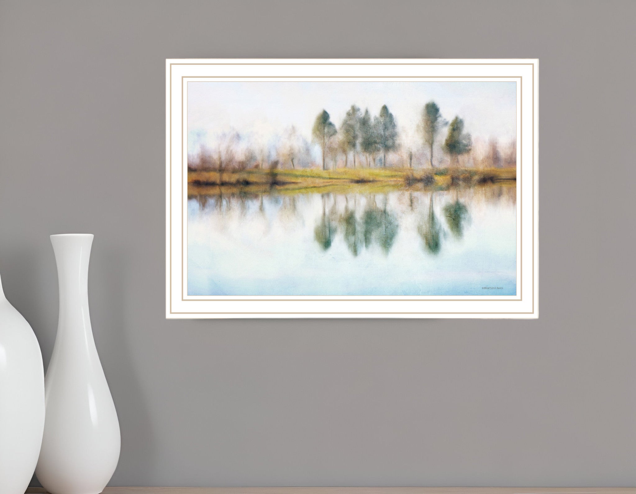 Lake Reflections White Framed Print Wall Art