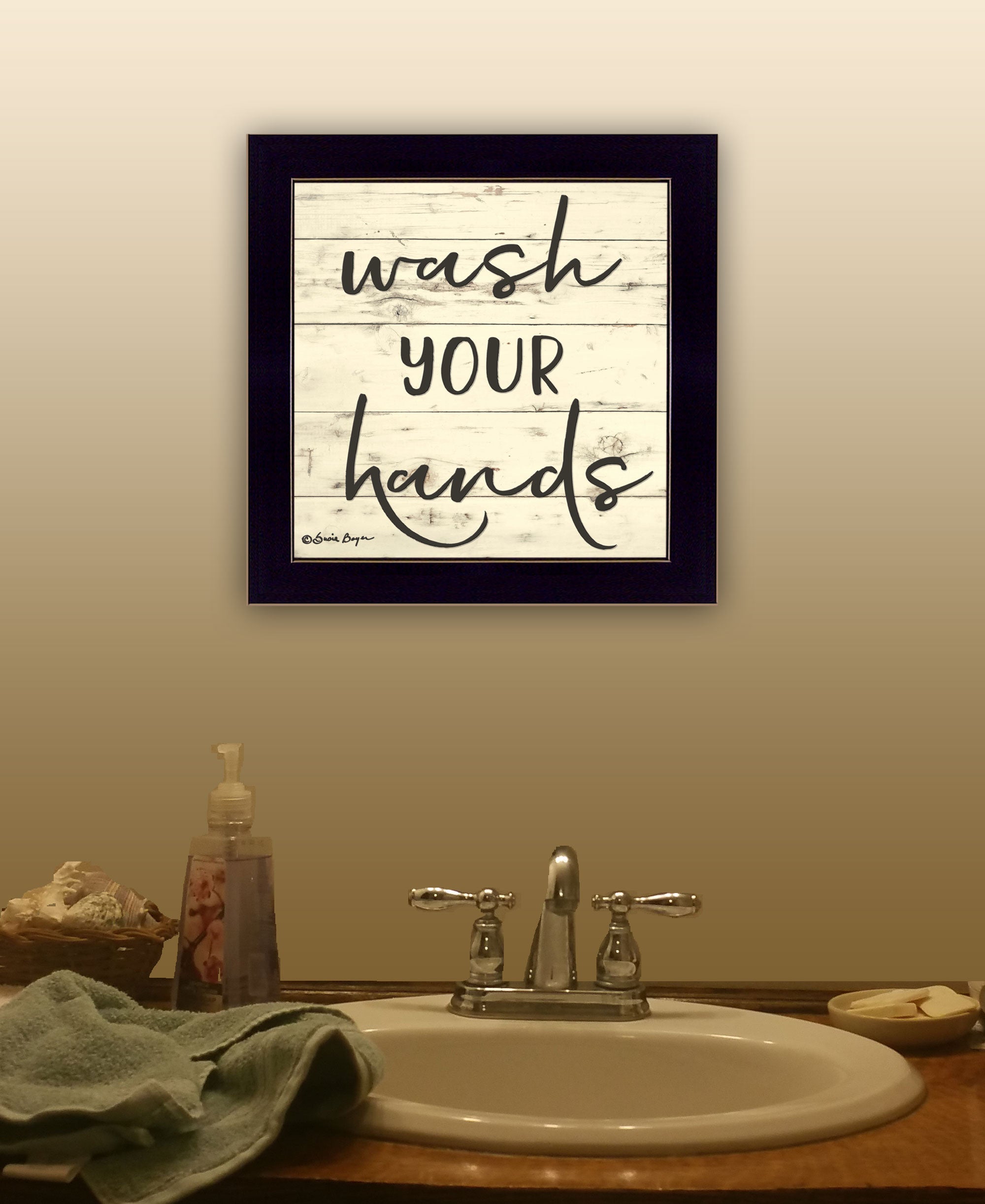 Wash Your Hands Black Framed Print Bathroom Wall Art