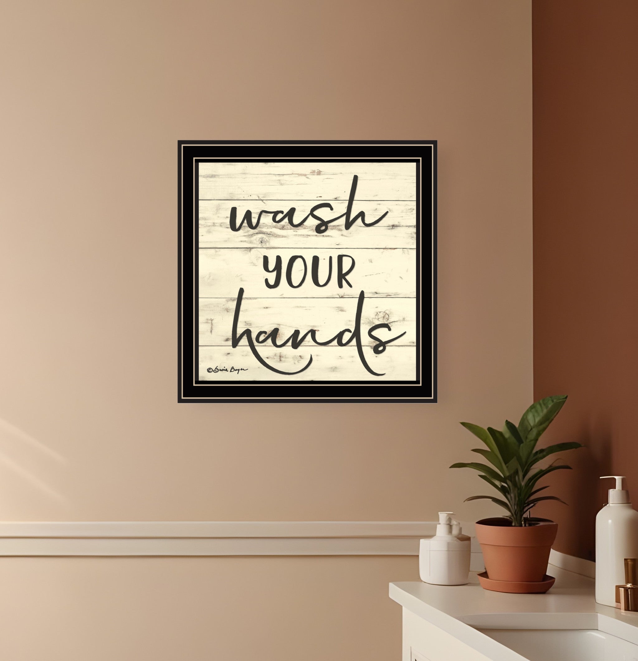 Wash Your Hands Black Framed Print Bathroom Wall Art