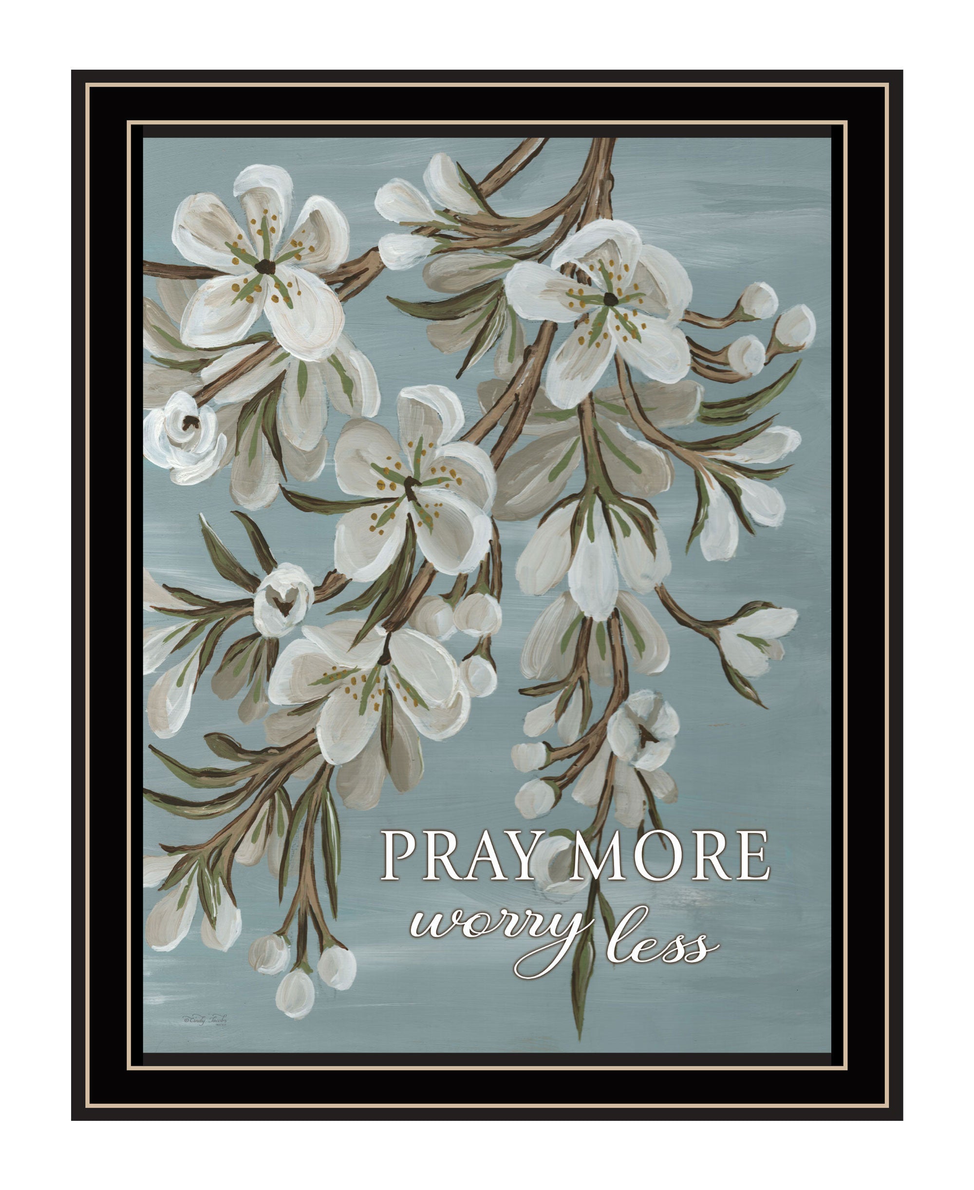 Pray More Worry Less Black Framed Print Wall Art