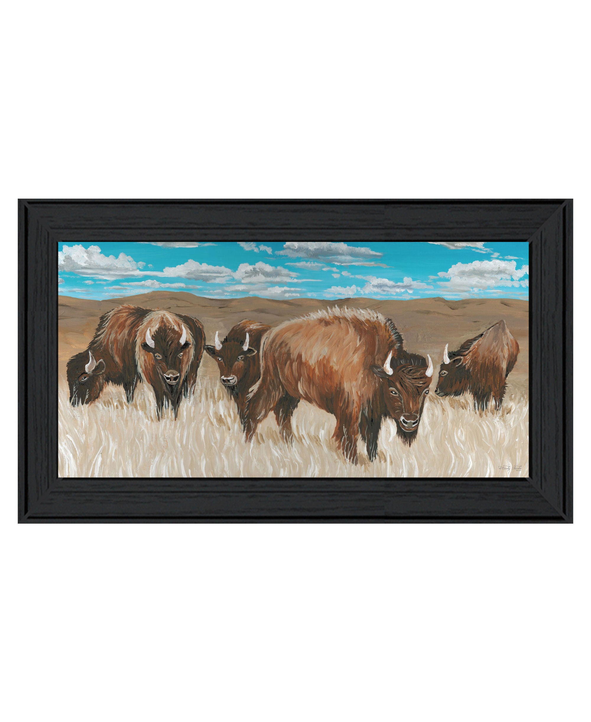 Bison Herd Black Framed Print Wall Art