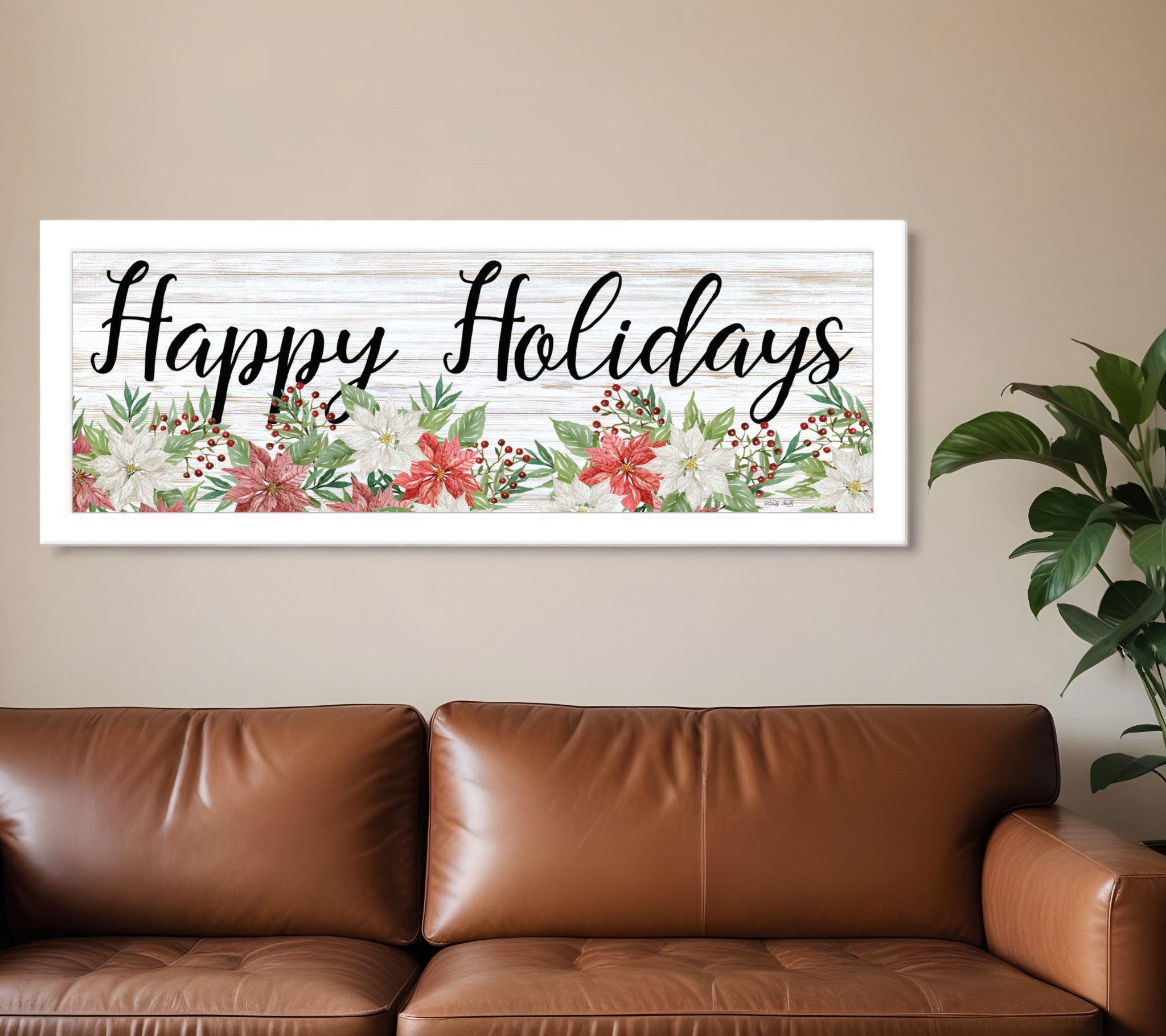 Happy Holiday White Framed Print Wall Art