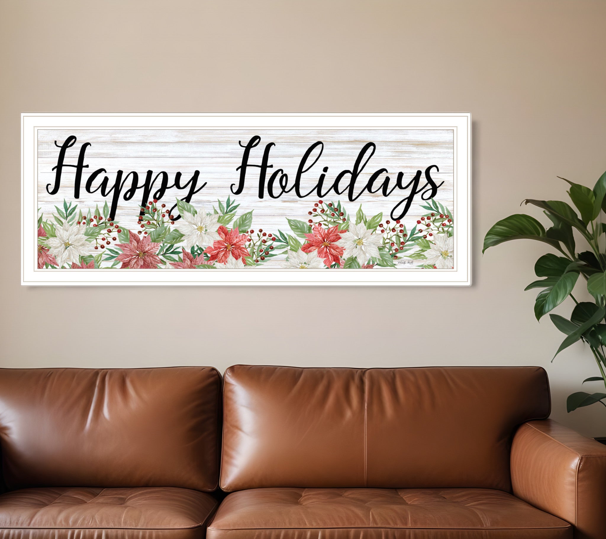 Happy Holiday White Framed Print Wall Art