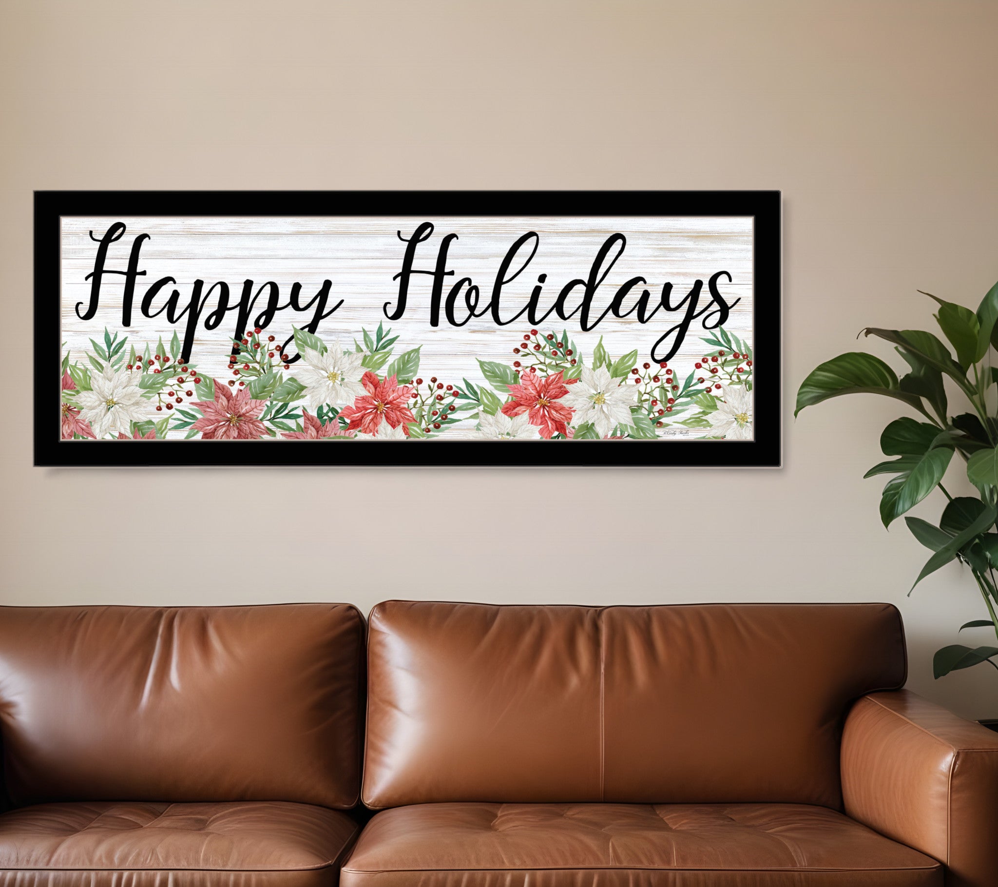 Happy Holiday Black Framed Print Wall Art