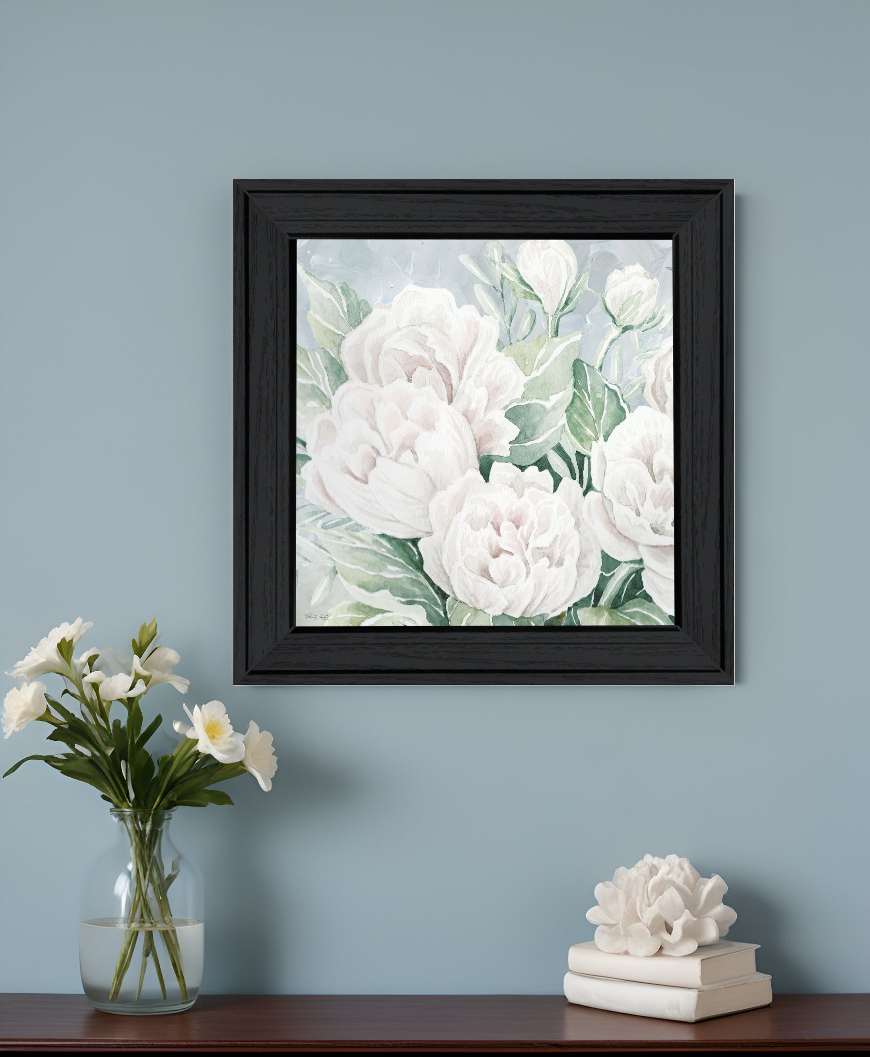 Peaceful Peonies In Full Bloom Black Framed Print Wall Art