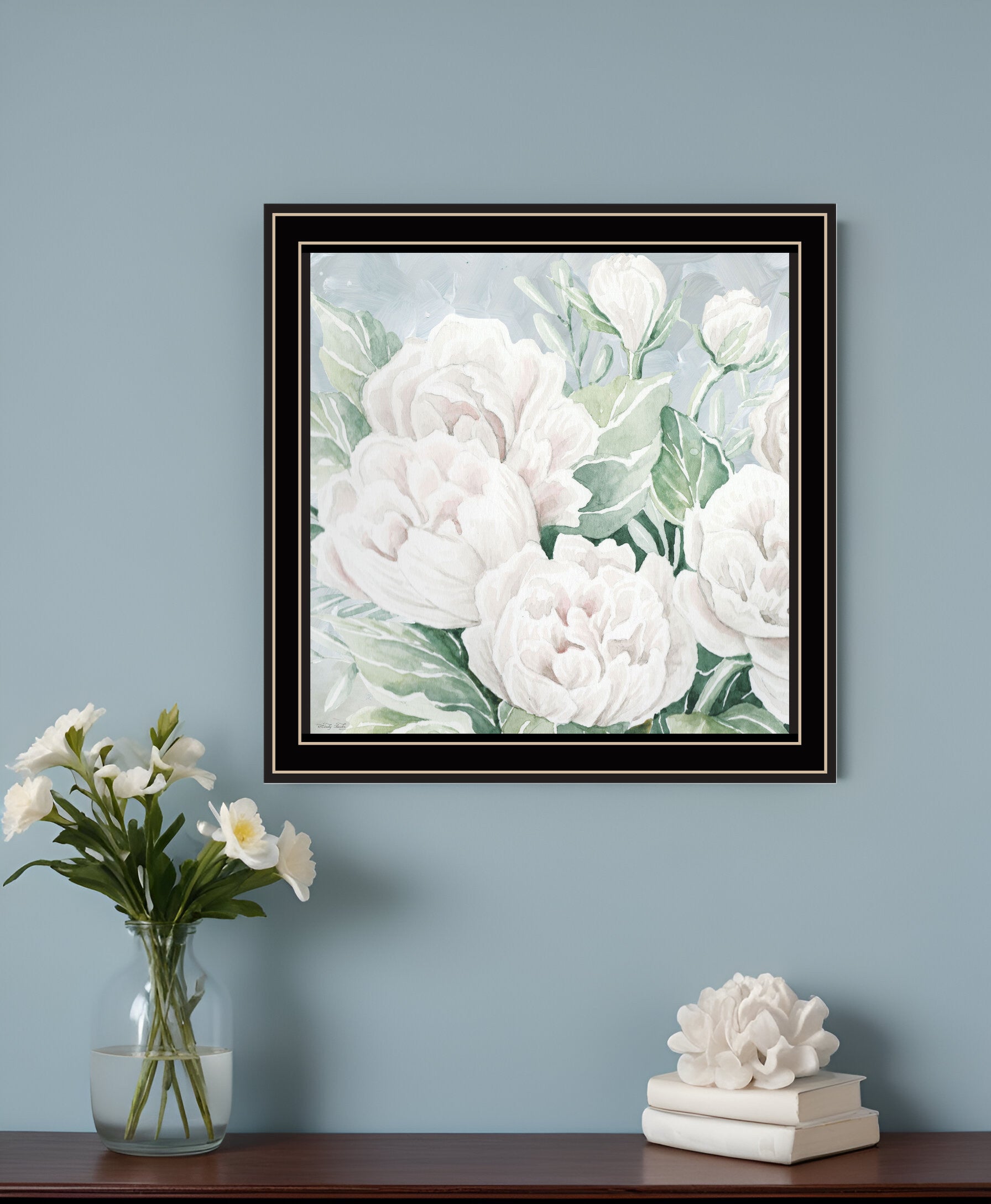 Peaceful Peonies In Full Bloom Black Framed Print Wall Art