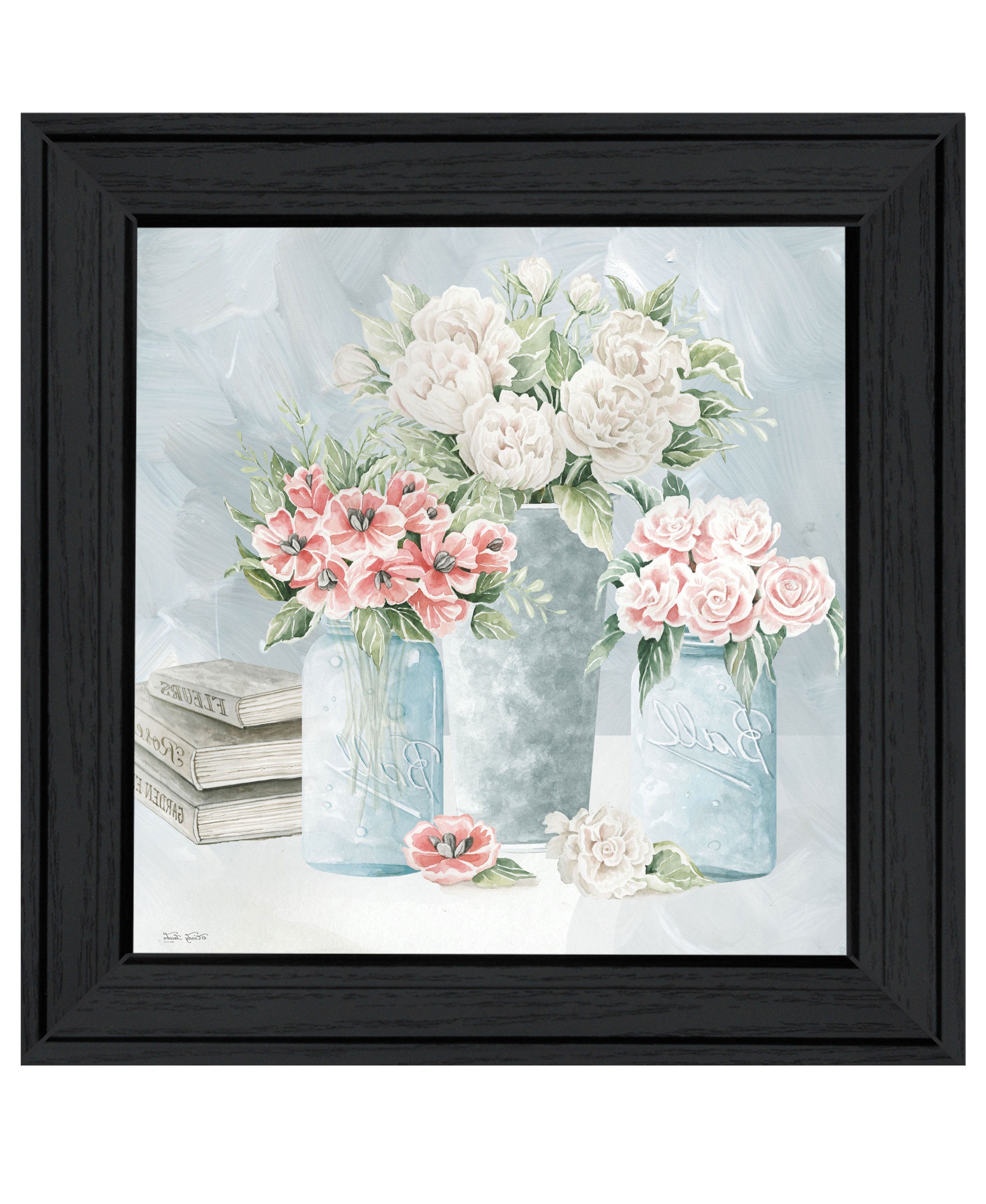 Pastel Peonies Pretties Black Framed Print Wall Art