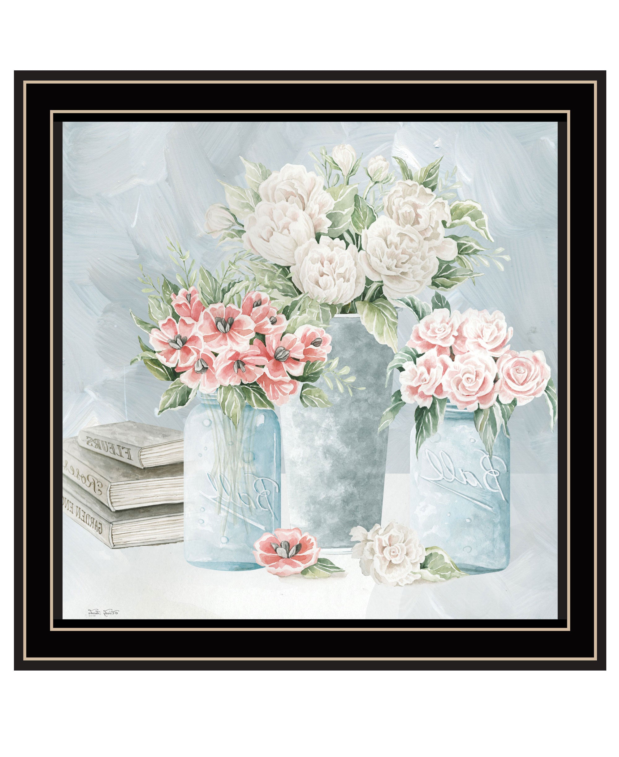 Pastel Peonies Pretties Black Framed Print Wall Art