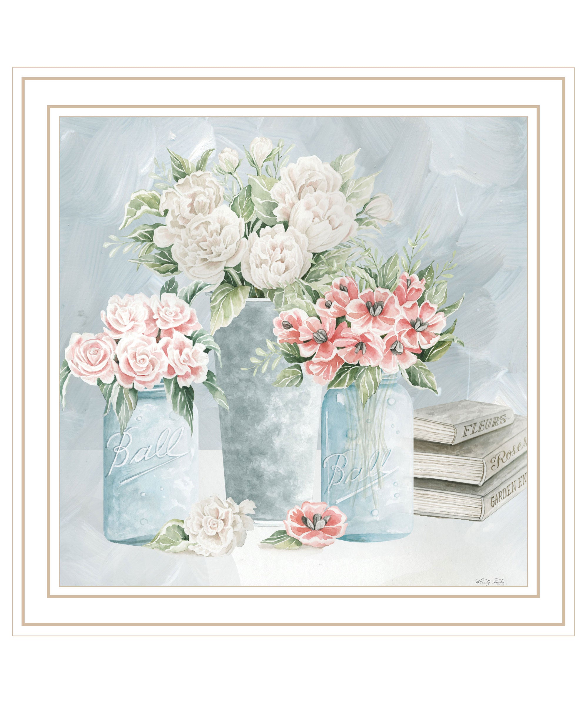 Pastel Peonies Pretties White Framed Print Wall Art