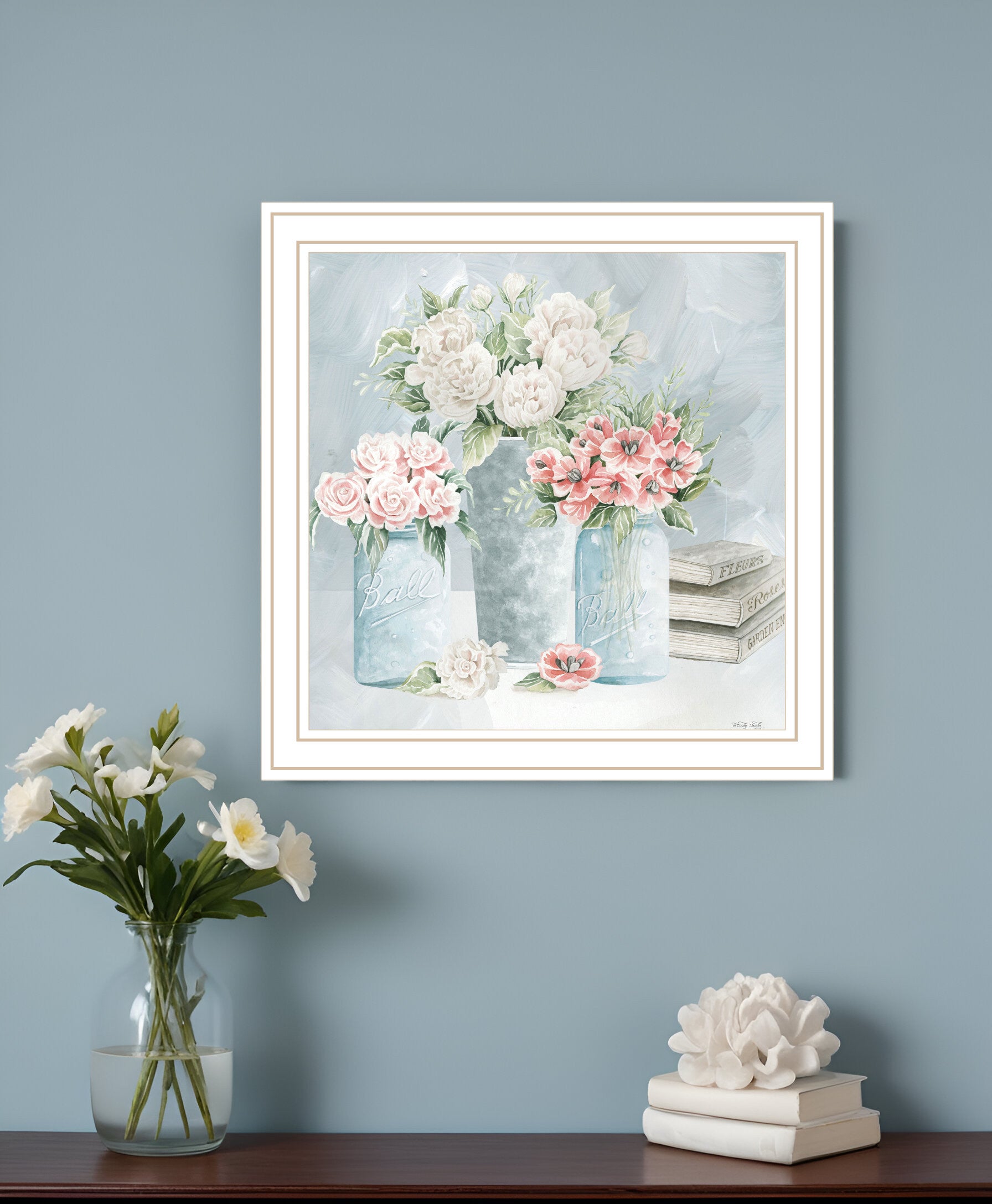 Pastel Peonies Pretties White Framed Print Wall Art