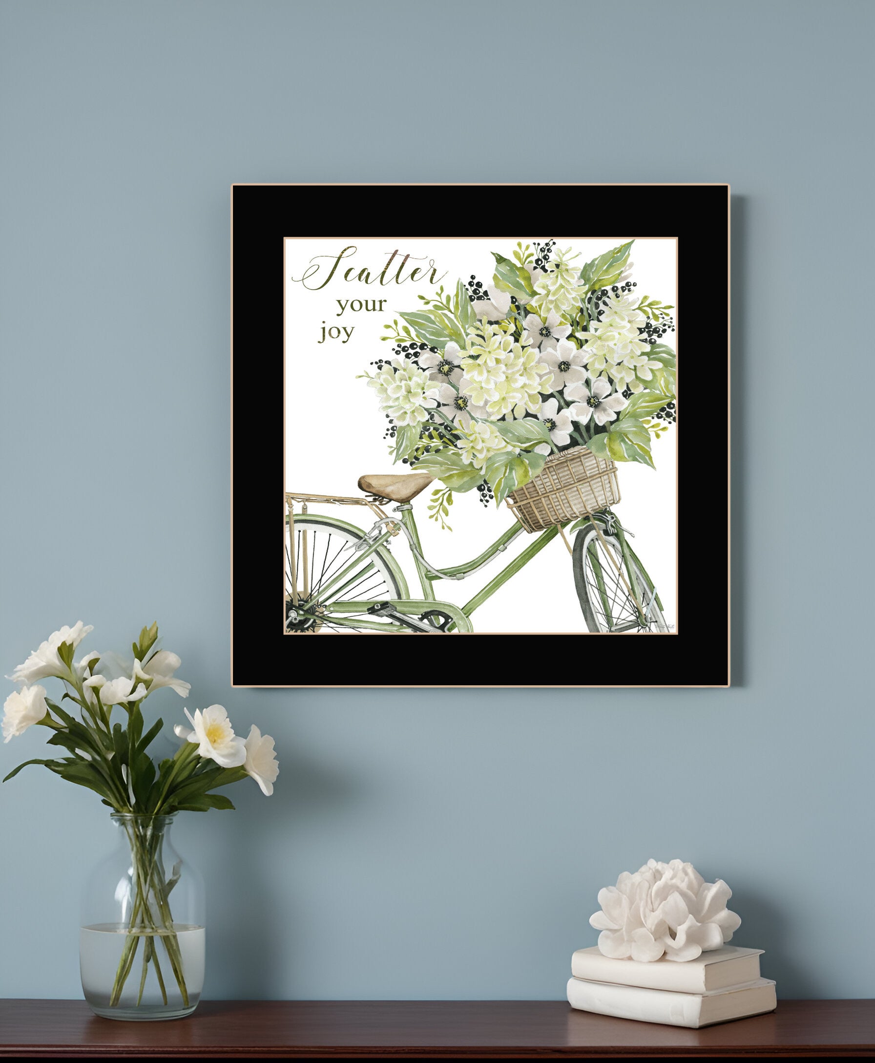 SCATTER YOUR JOY WITH FLOWERS Black Framed Print Wall Art