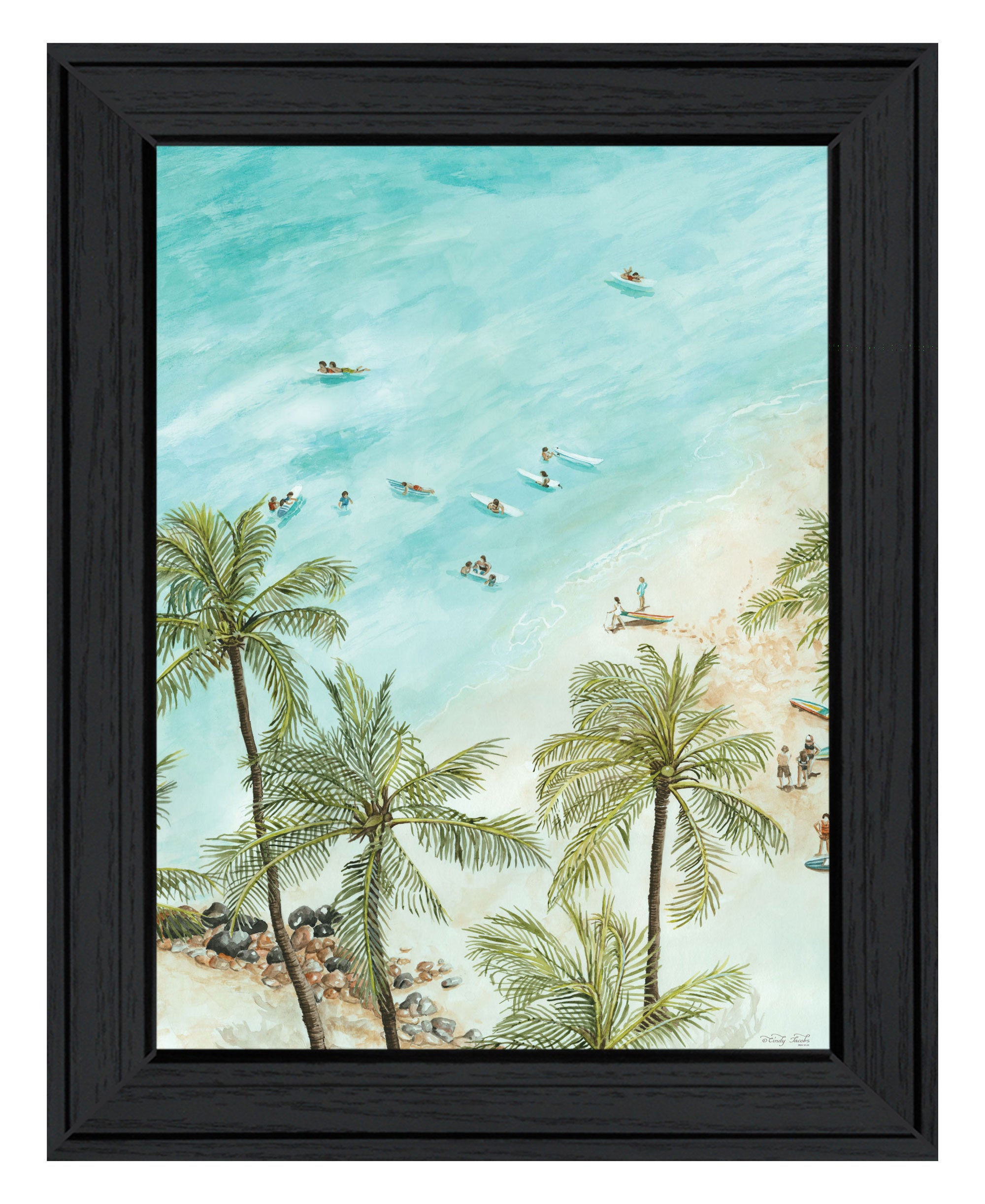 SURFING FROM AFAR Black Framed Print Wall Art