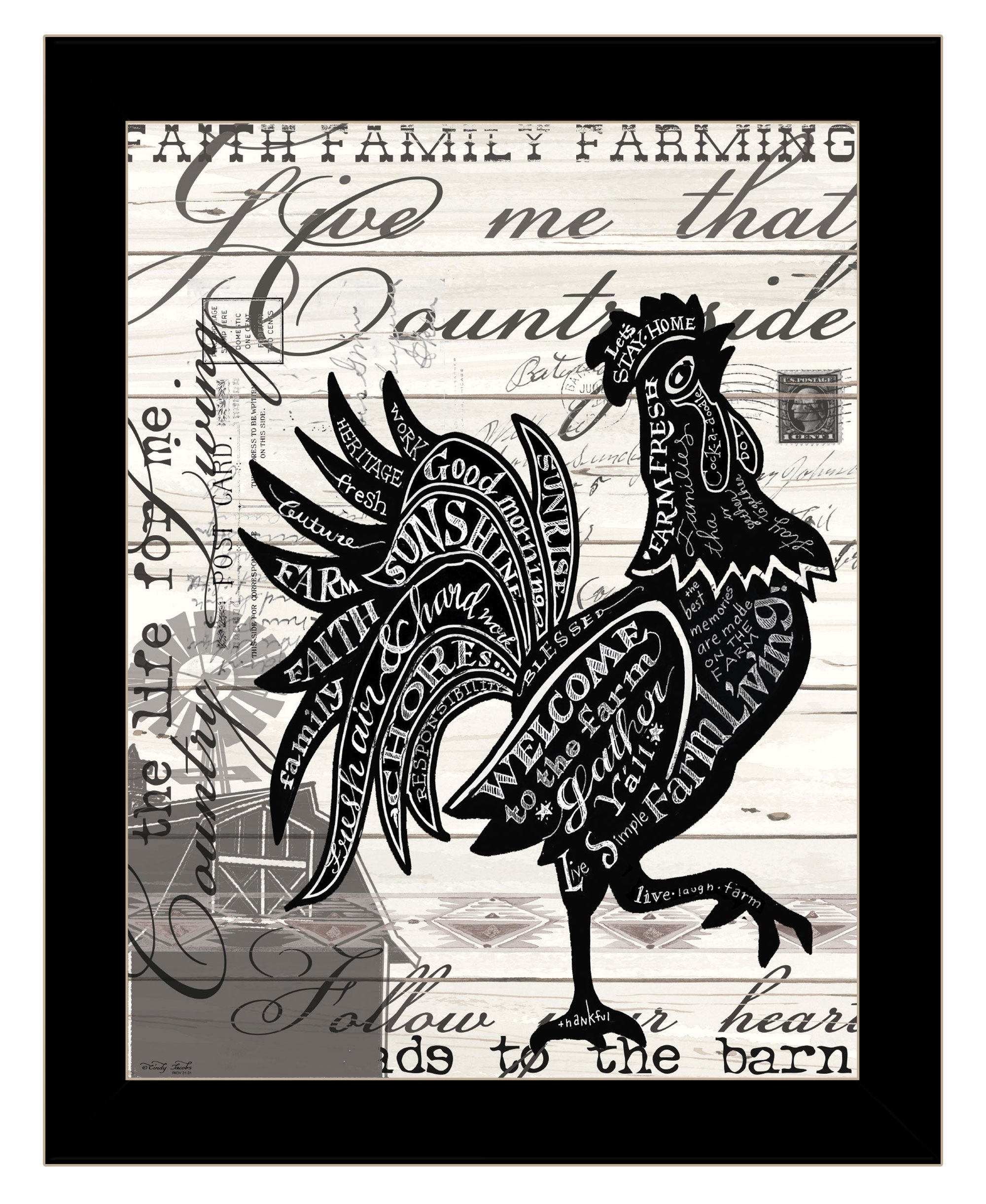 WELCOME TO THE FARM CHICKEN Black Framed Print Wall Art