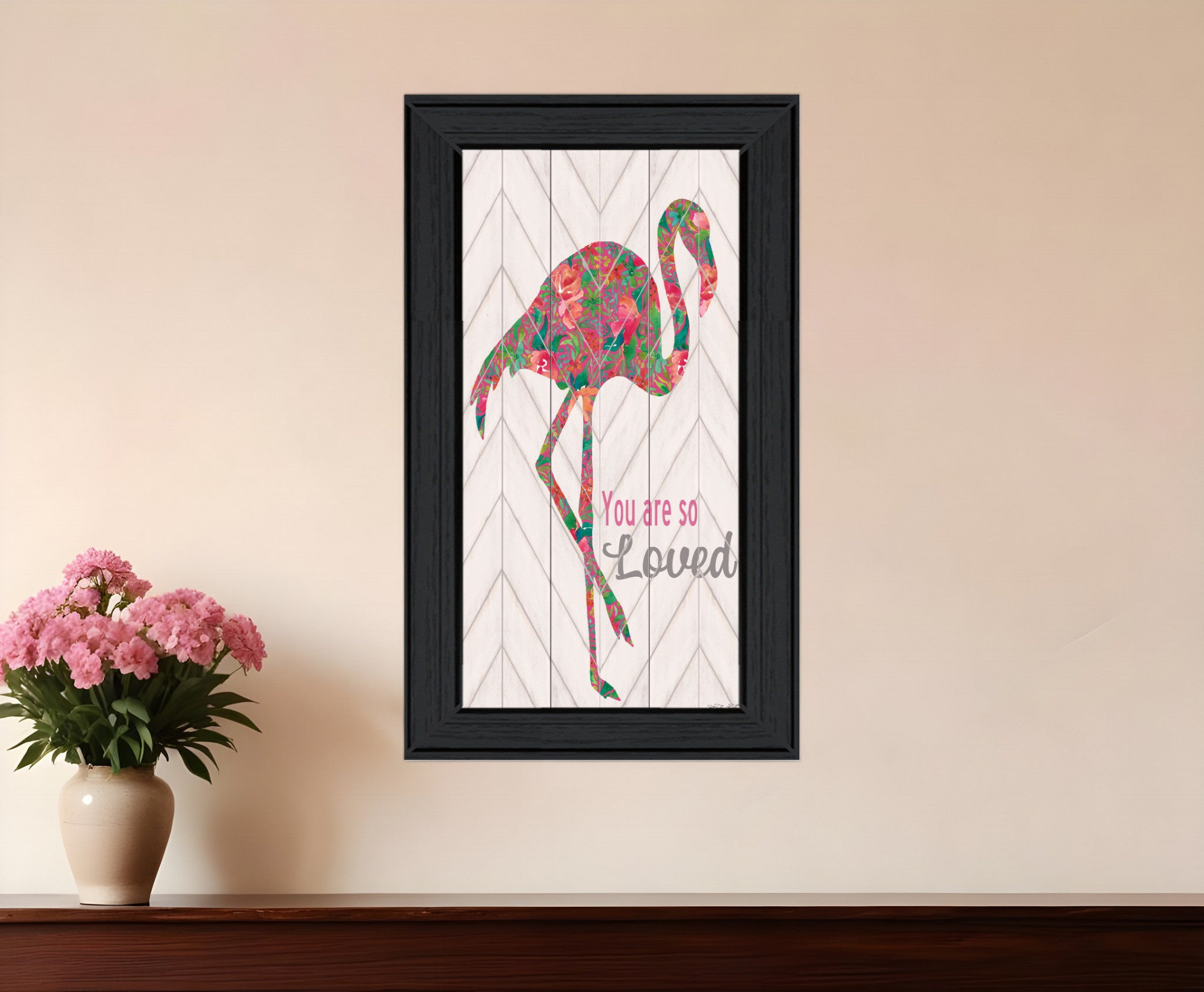 You are so loved Flamingo Black Framed Print Wall Art