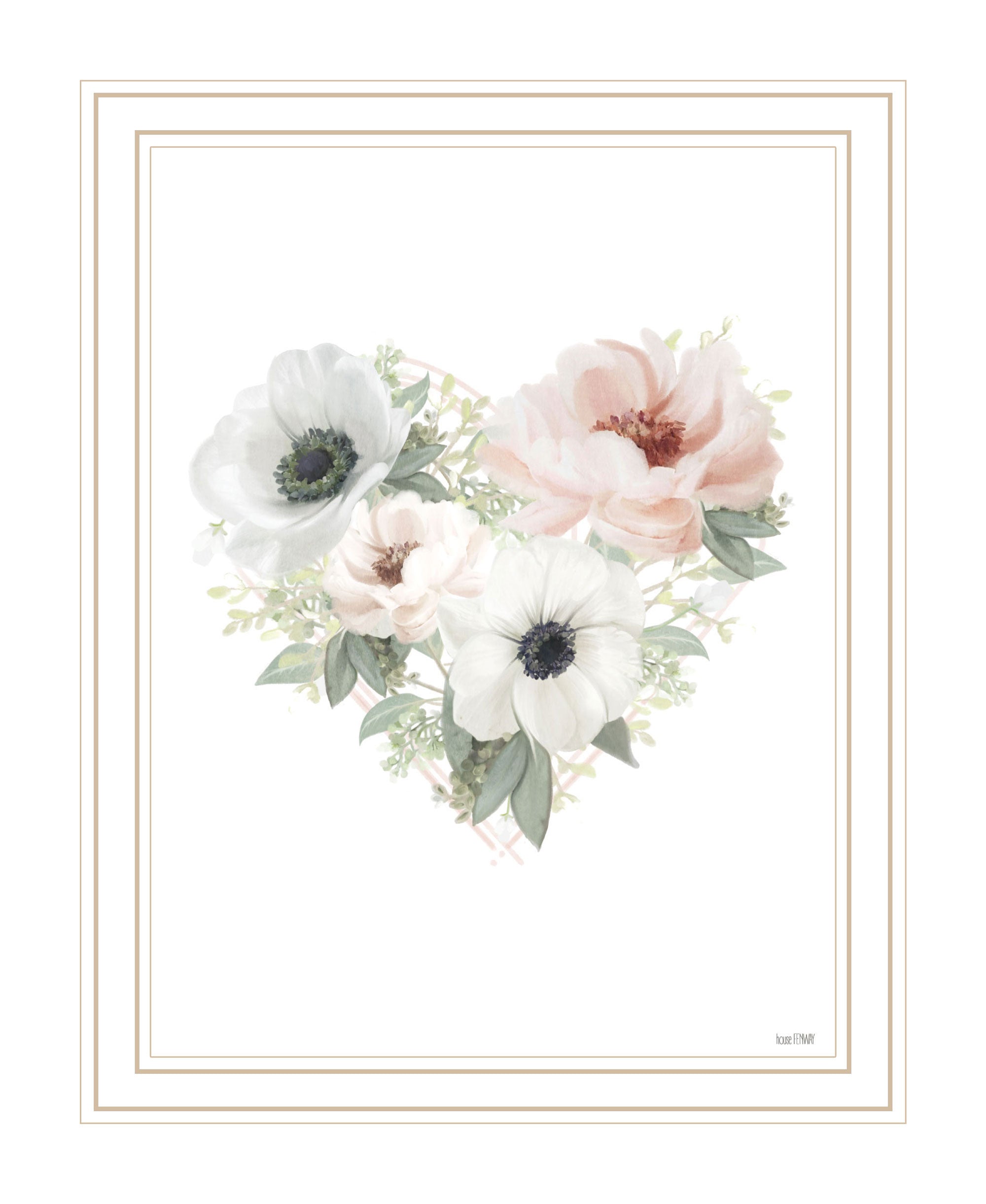 Floral Heart White Framed Print Wall Art