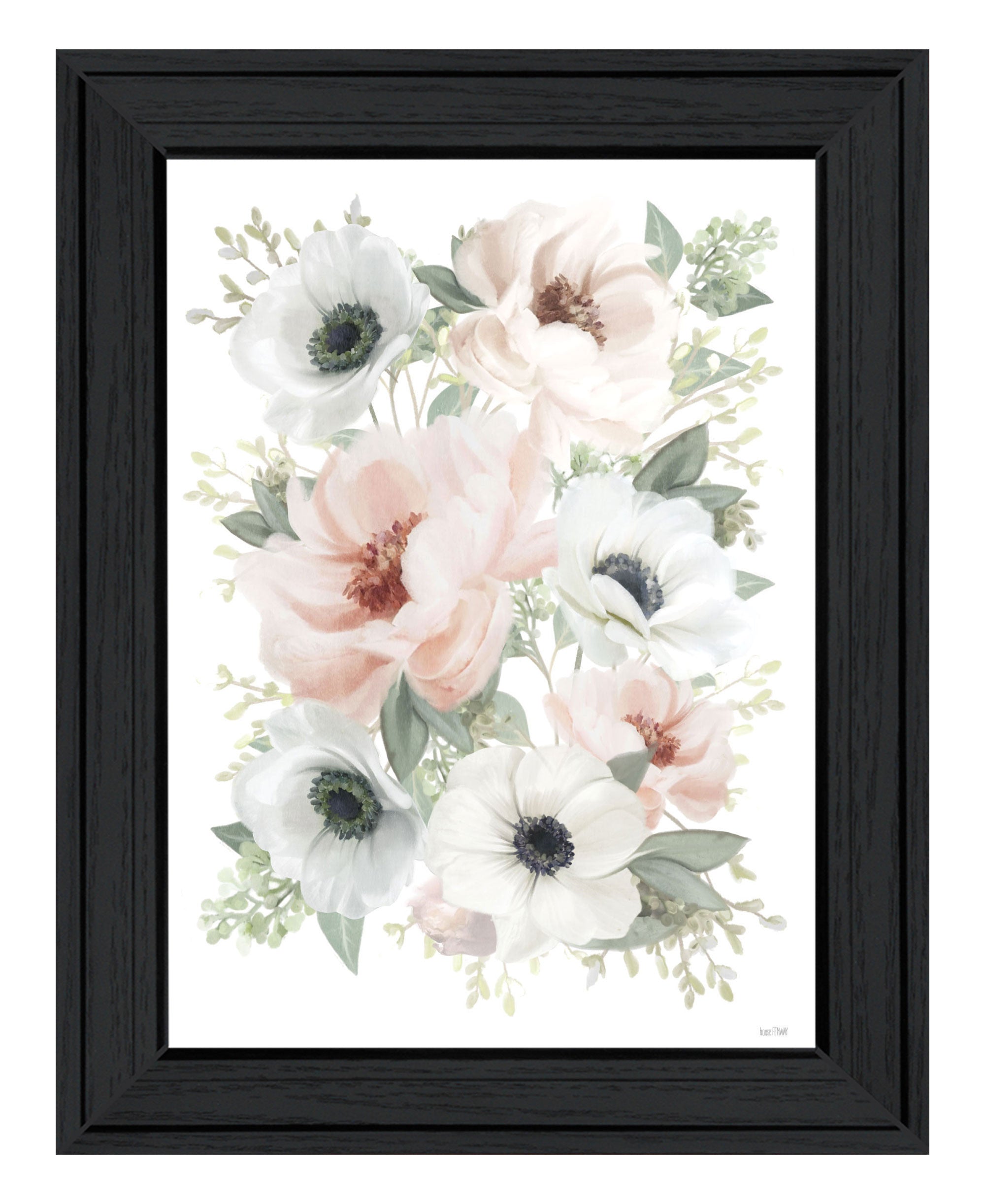 Peony Floral Block Black Framed Print Wall Art