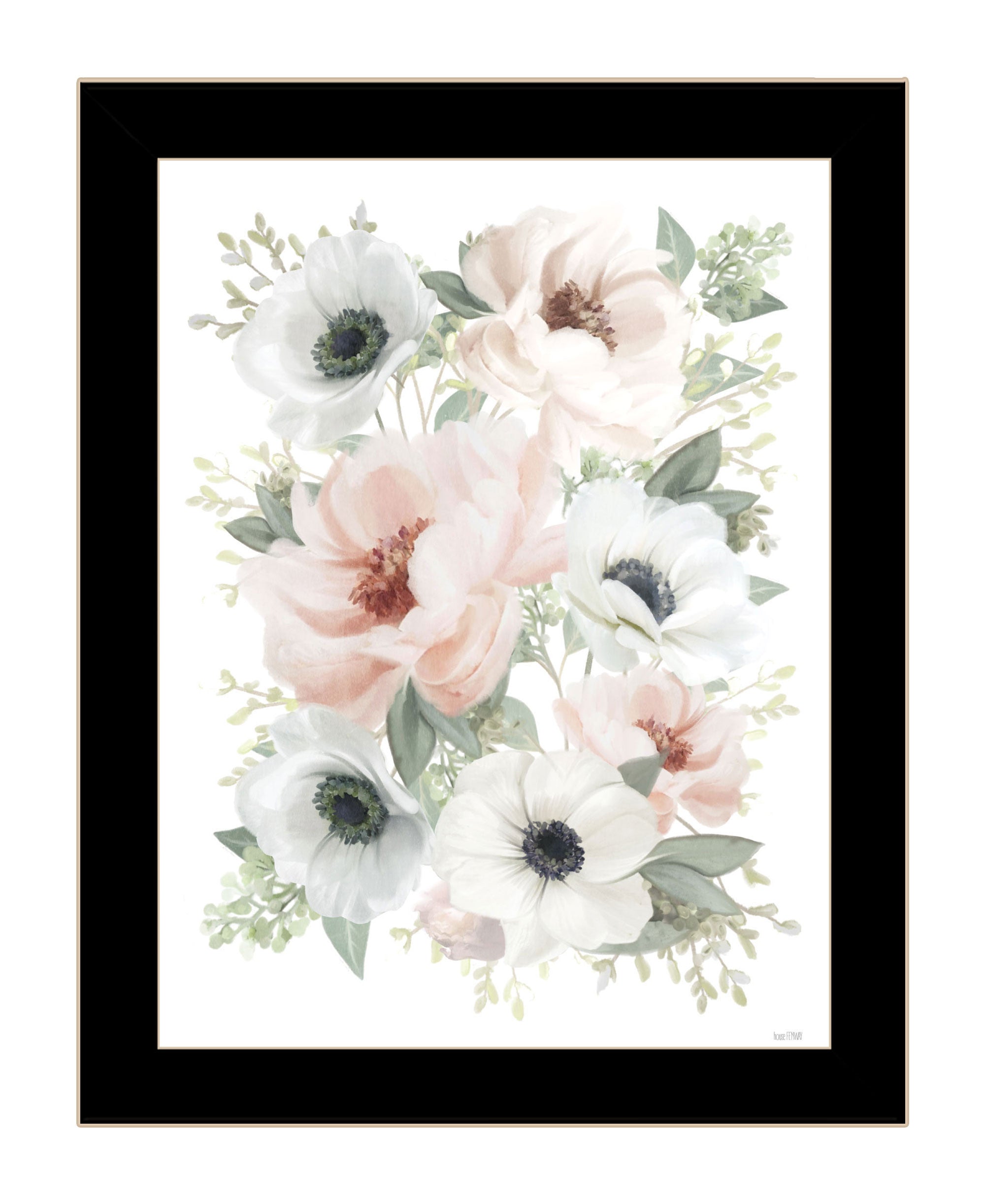 Peony Floral Block Black Framed Print Wall Art