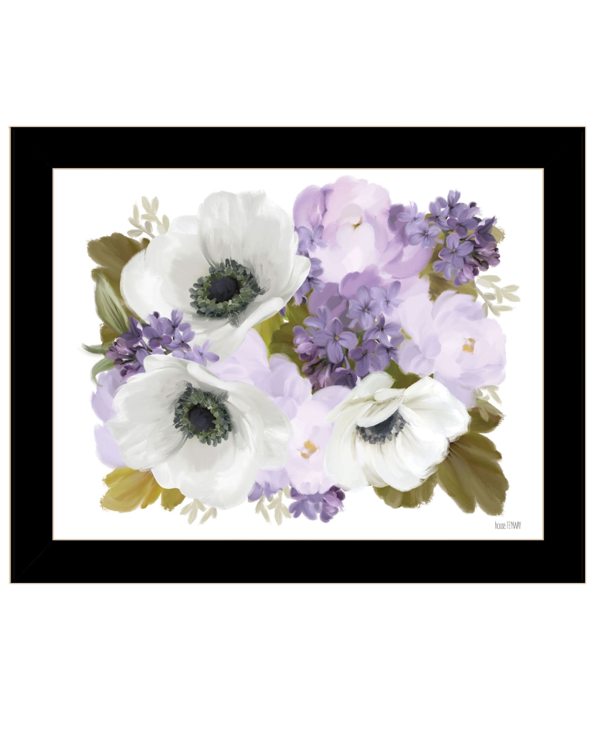 Lilacs and Anemone Black Framed Print Wall Art