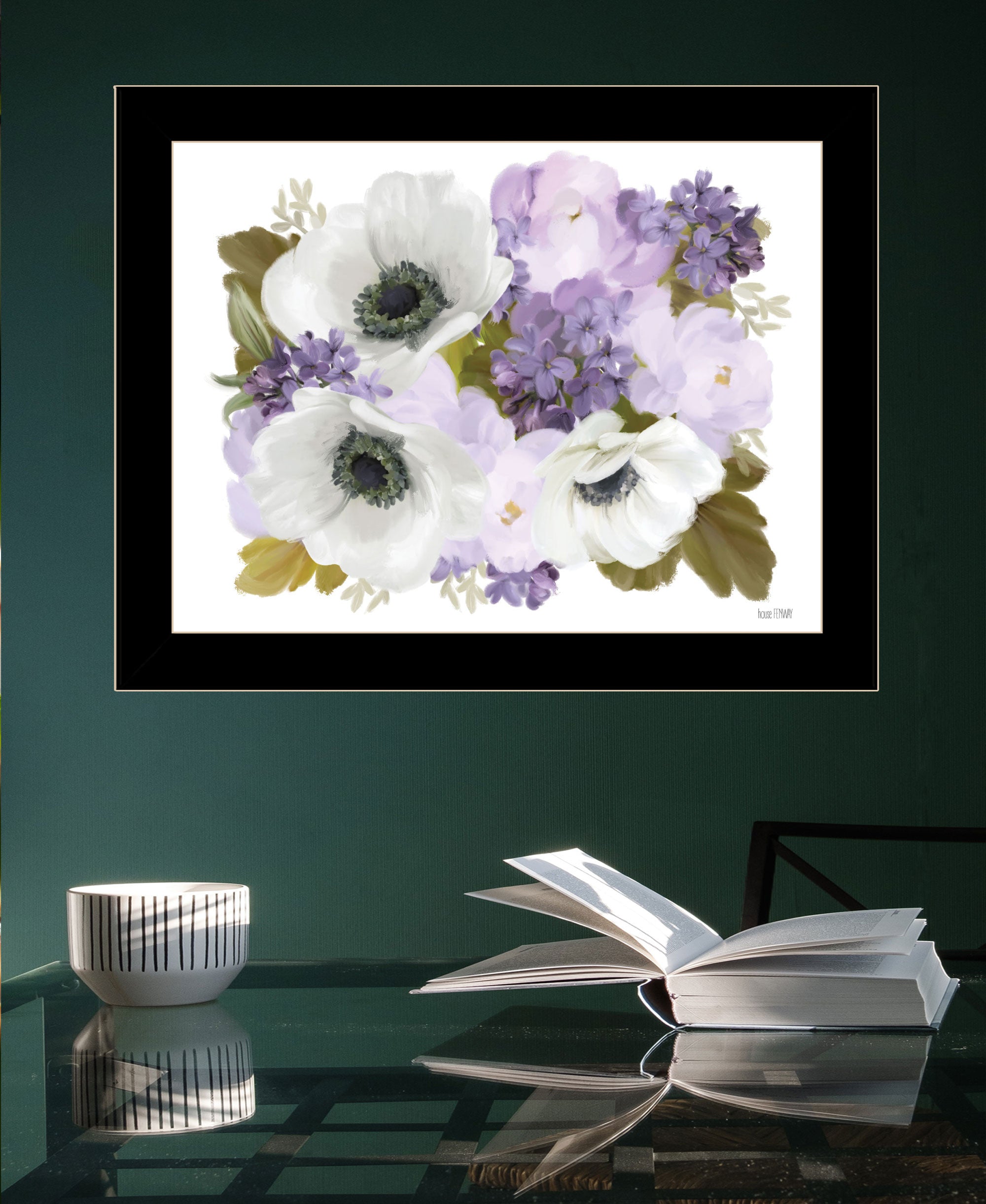 Lilacs and Anemone Black Framed Print Wall Art