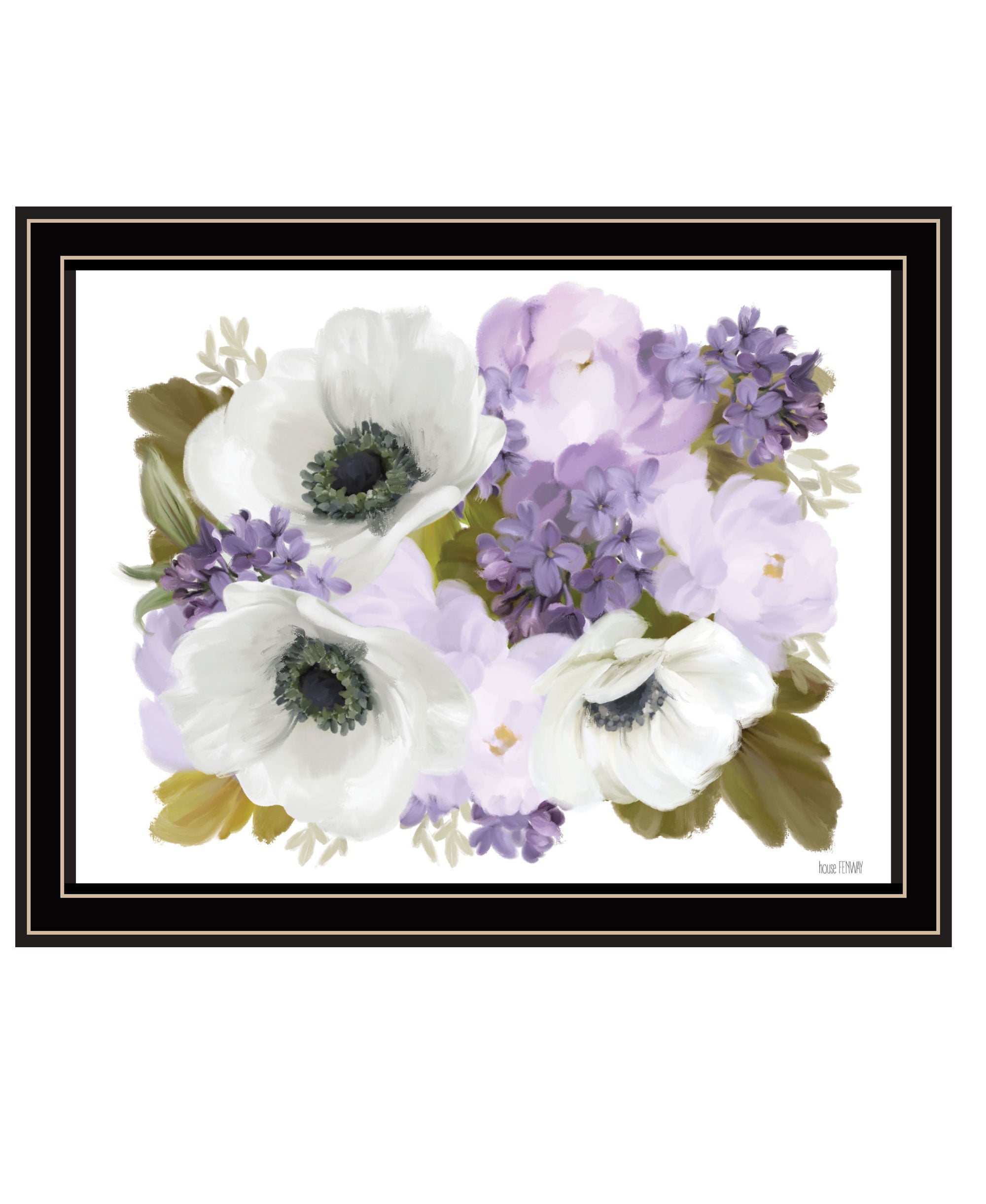 Lilacs and Anemone Black Framed Print Wall Art