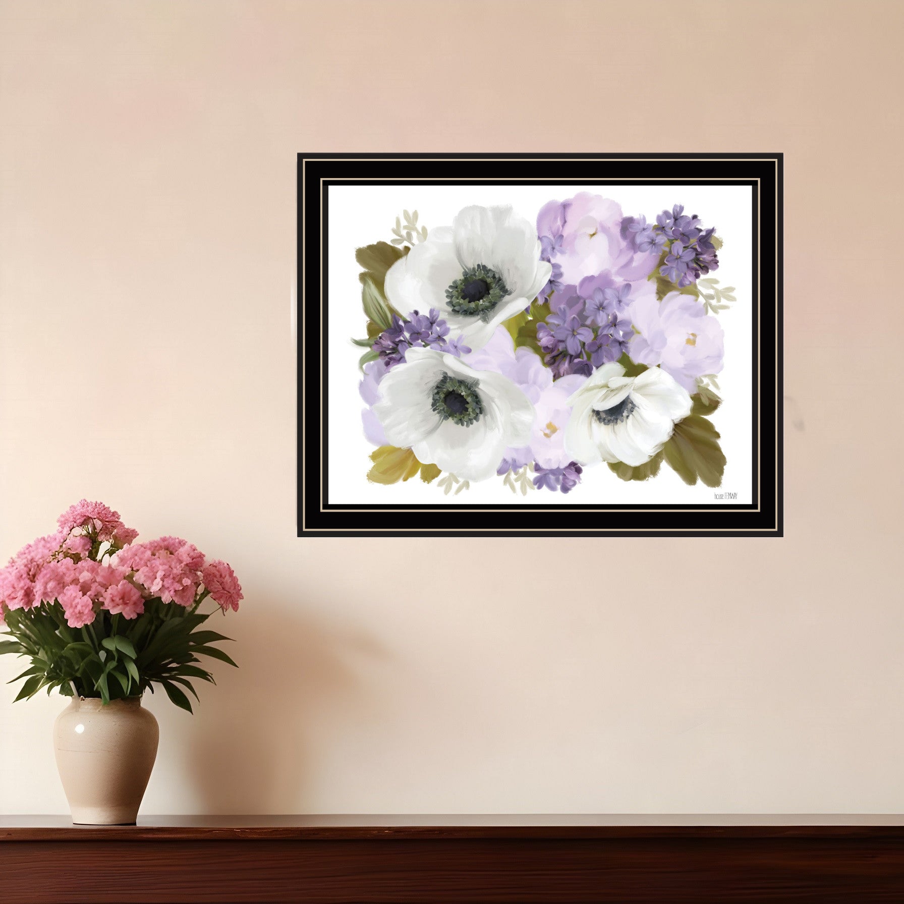 Lilacs and Anemone Black Framed Print Wall Art