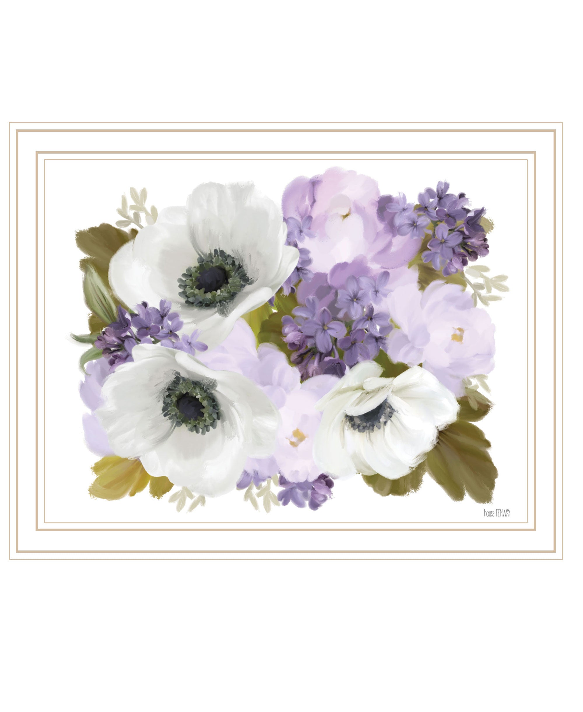 Lilacs and Anemone Black Framed Print Wall Art