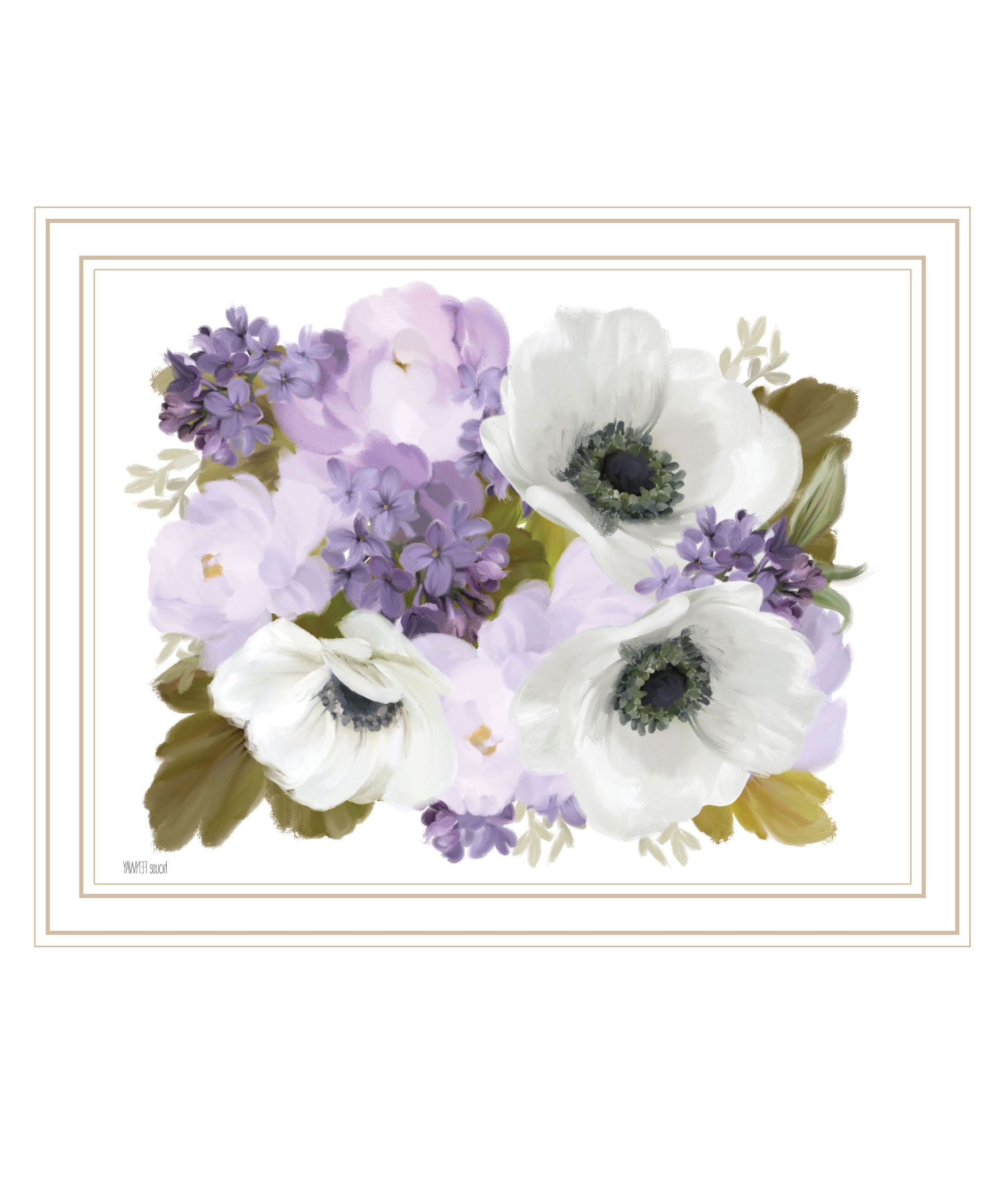 Lilacs and Anemone Black Framed Print Wall Art