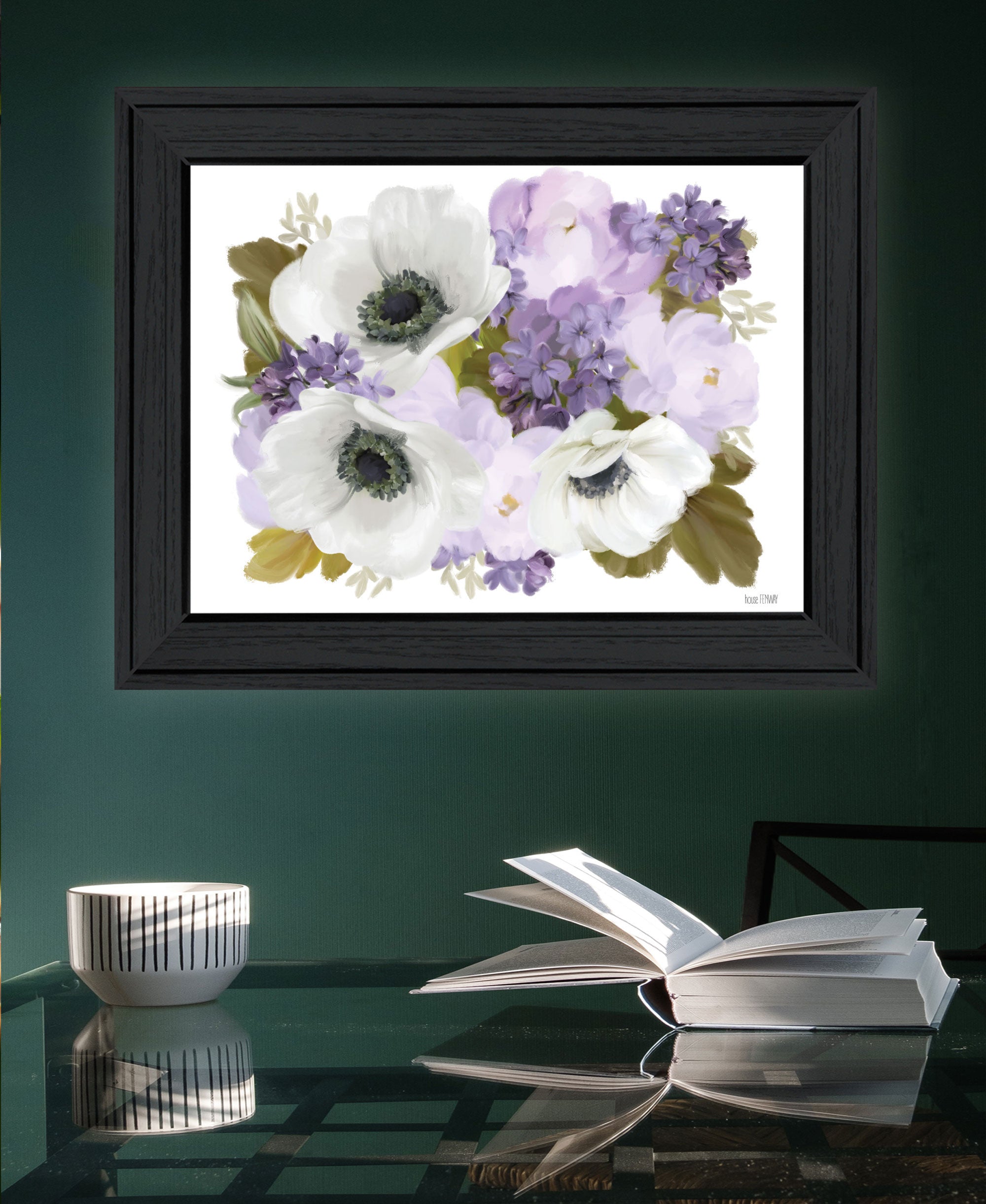 Lilacs and Anemone Black Framed Print Wall Art