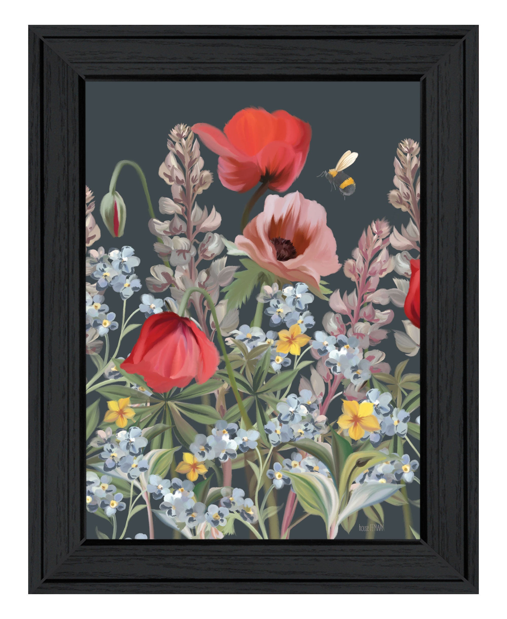 Summer Garden Buzz Black Framed Print Wall Art