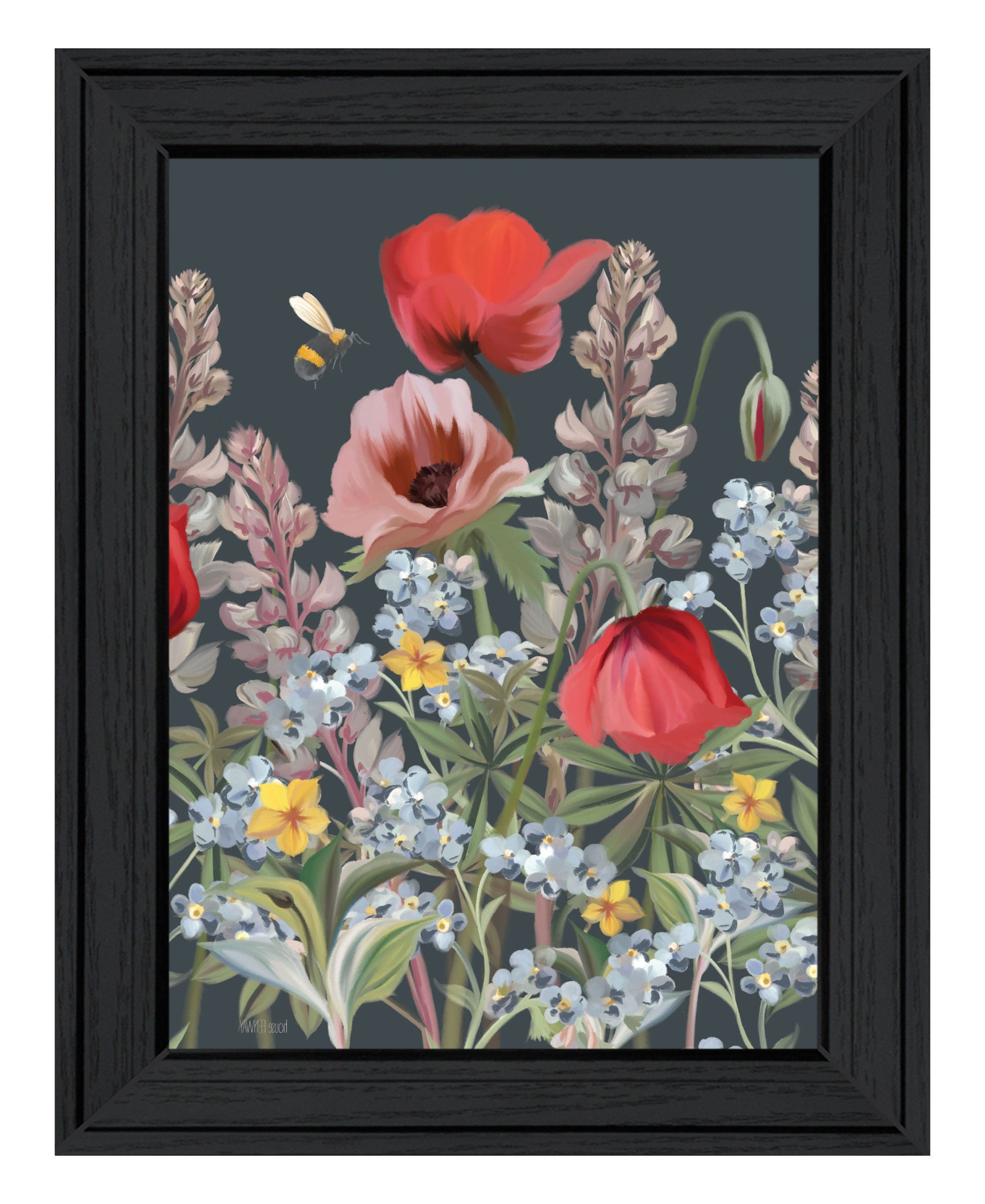 Summer Garden Buzz Black Framed Print Wall Art