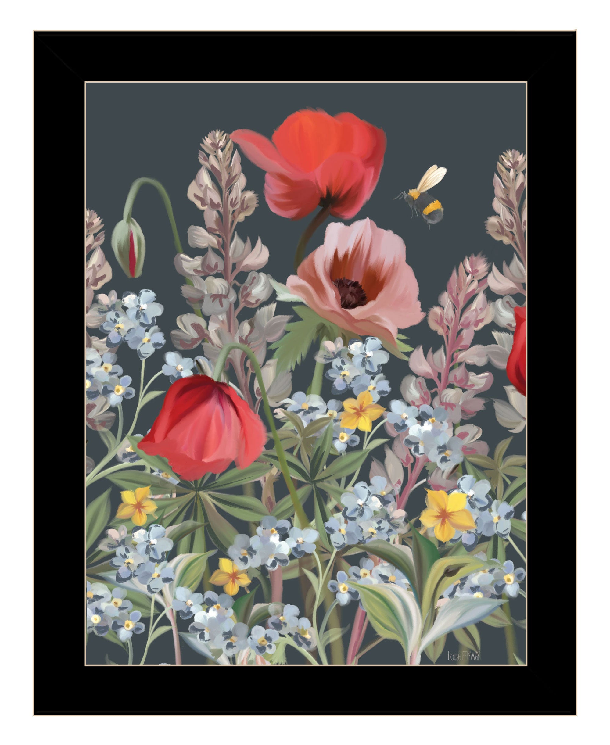 Summer Garden Buzz Black Framed Print Wall Art