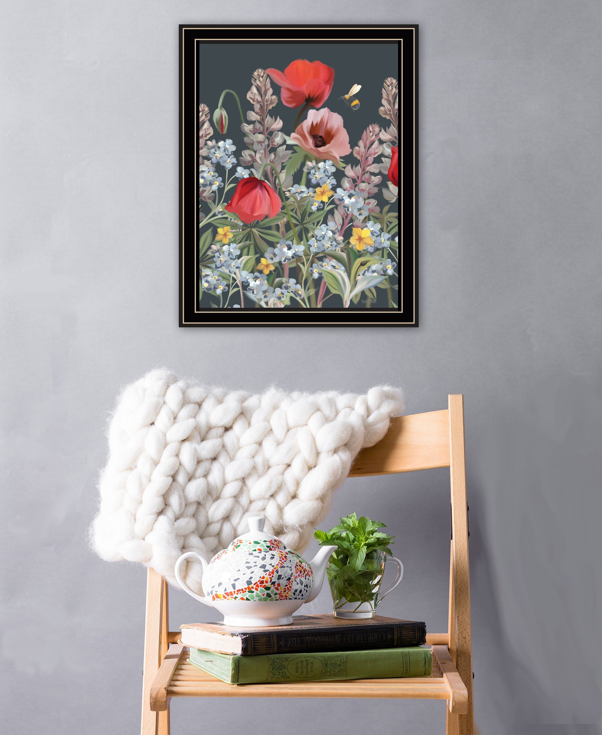 Summer Garden Buzz Black Framed Print Wall Art