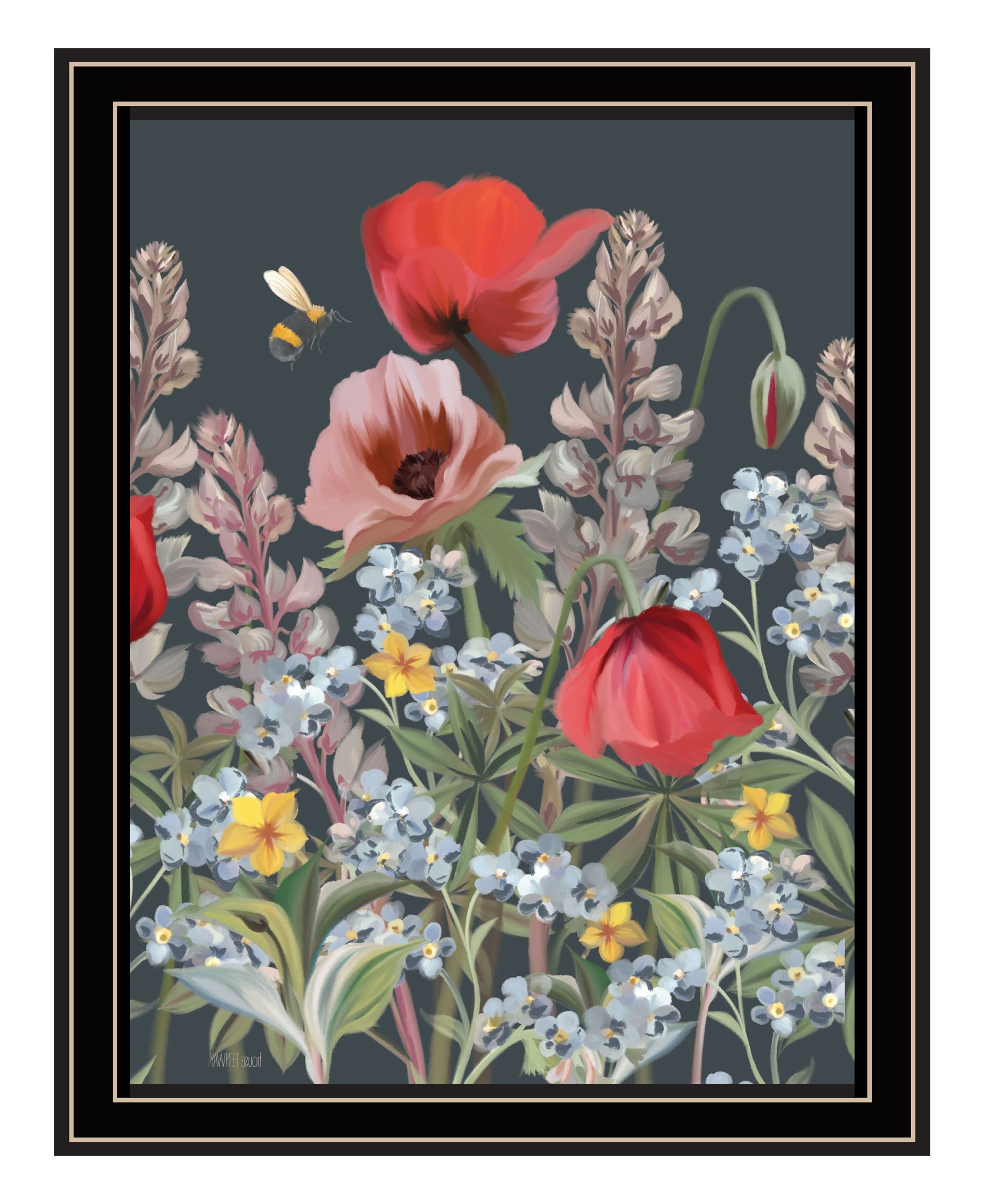 Summer Garden Buzz Black Framed Print Wall Art