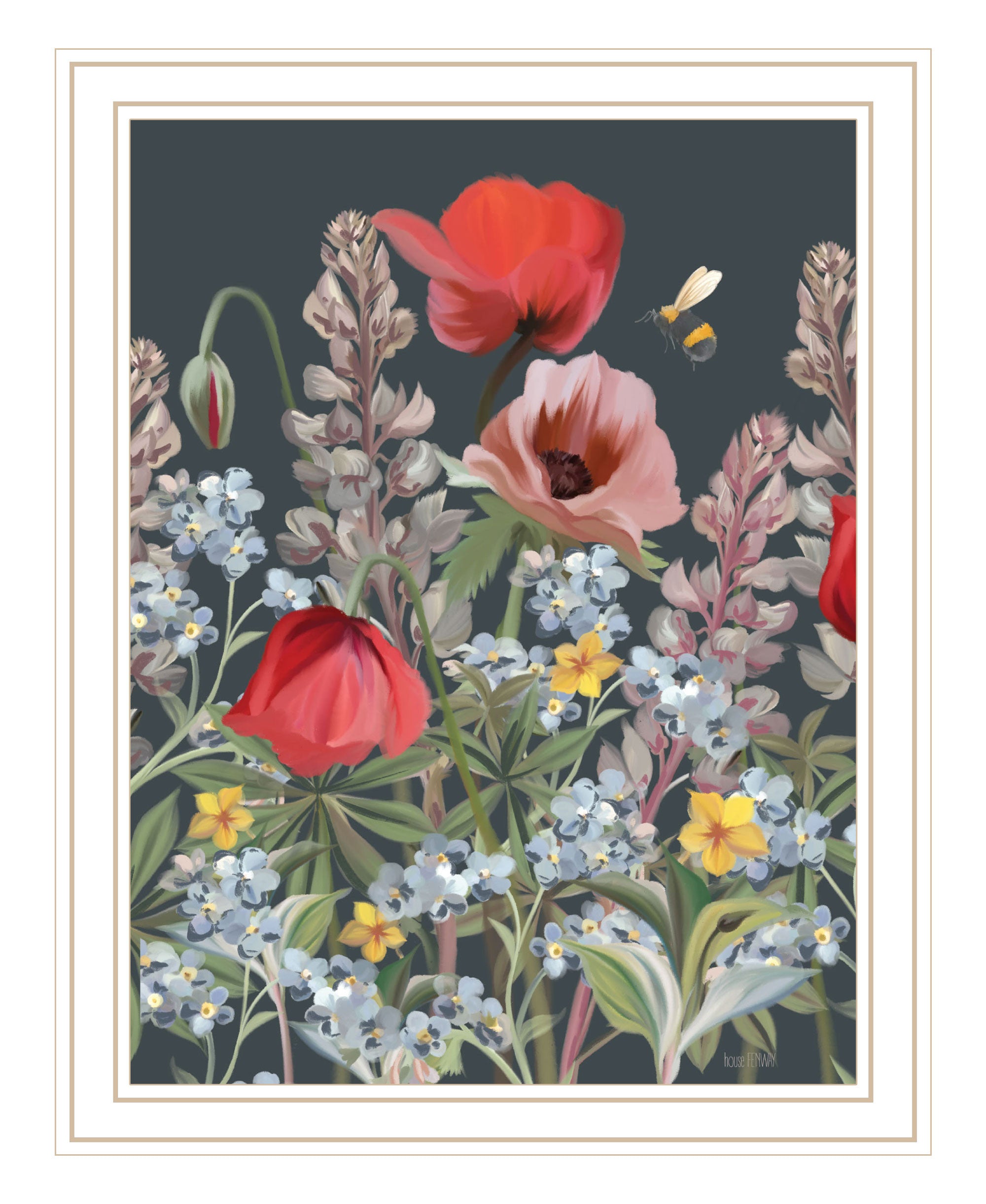 Summer Garden Buzz Black Framed Print Wall Art