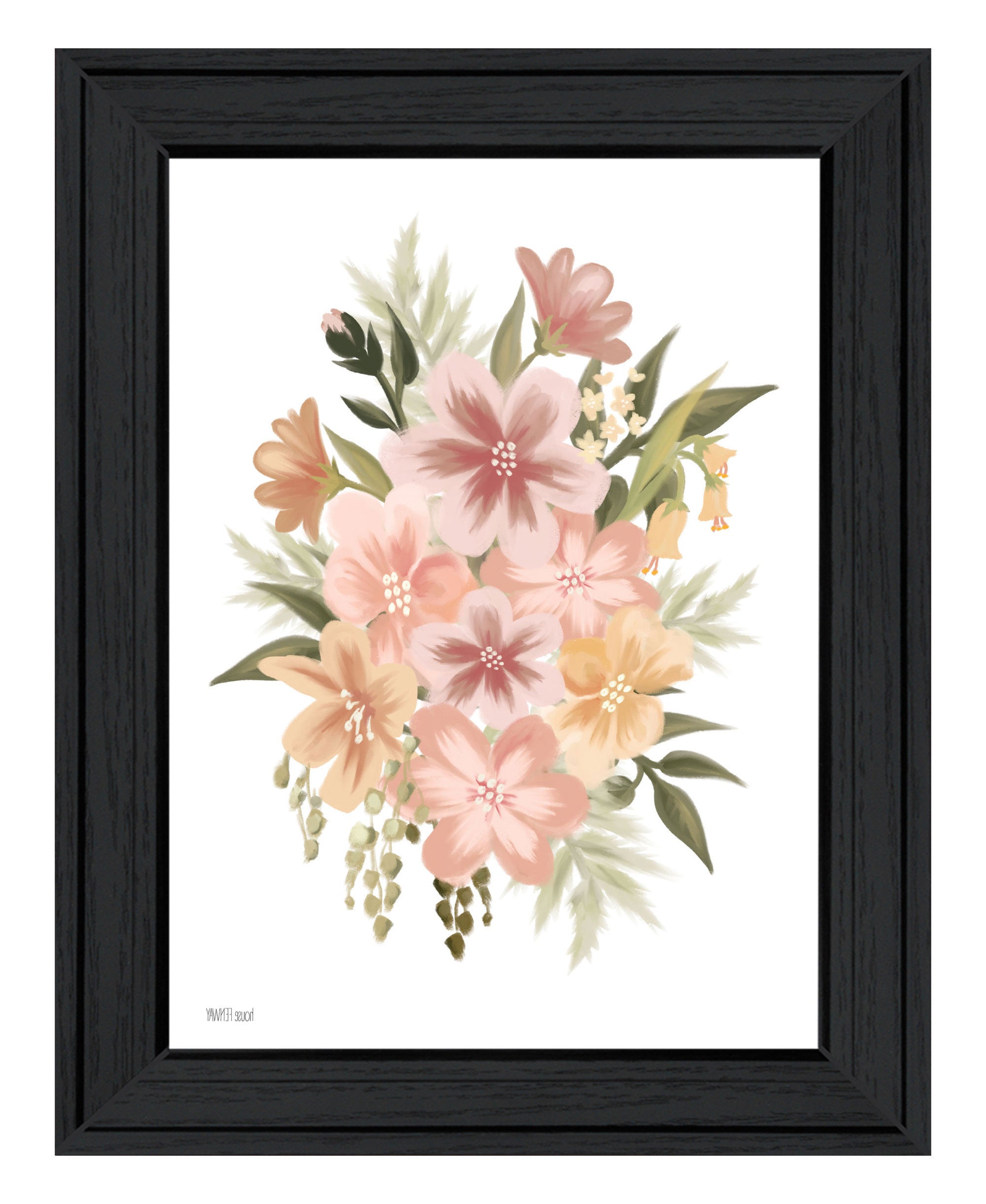 Peachy Petals Black Framed Print Wall Art