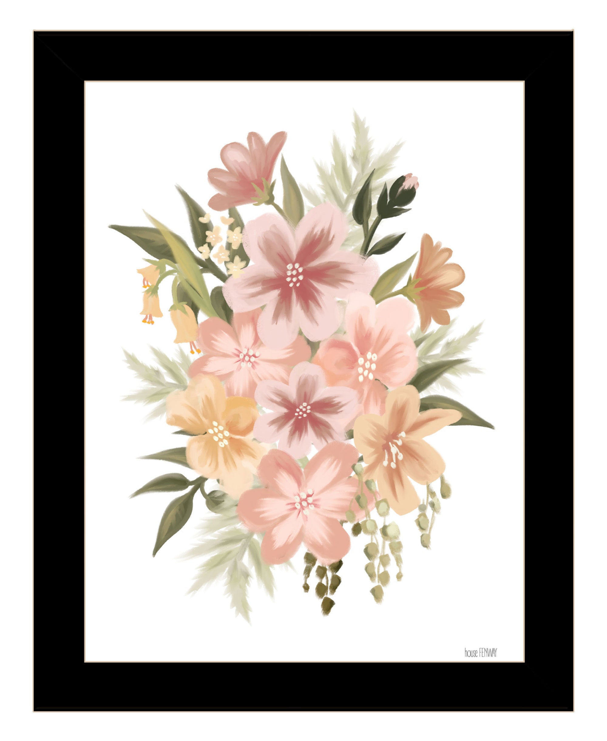 Peachy Petals Black Framed Print Wall Art